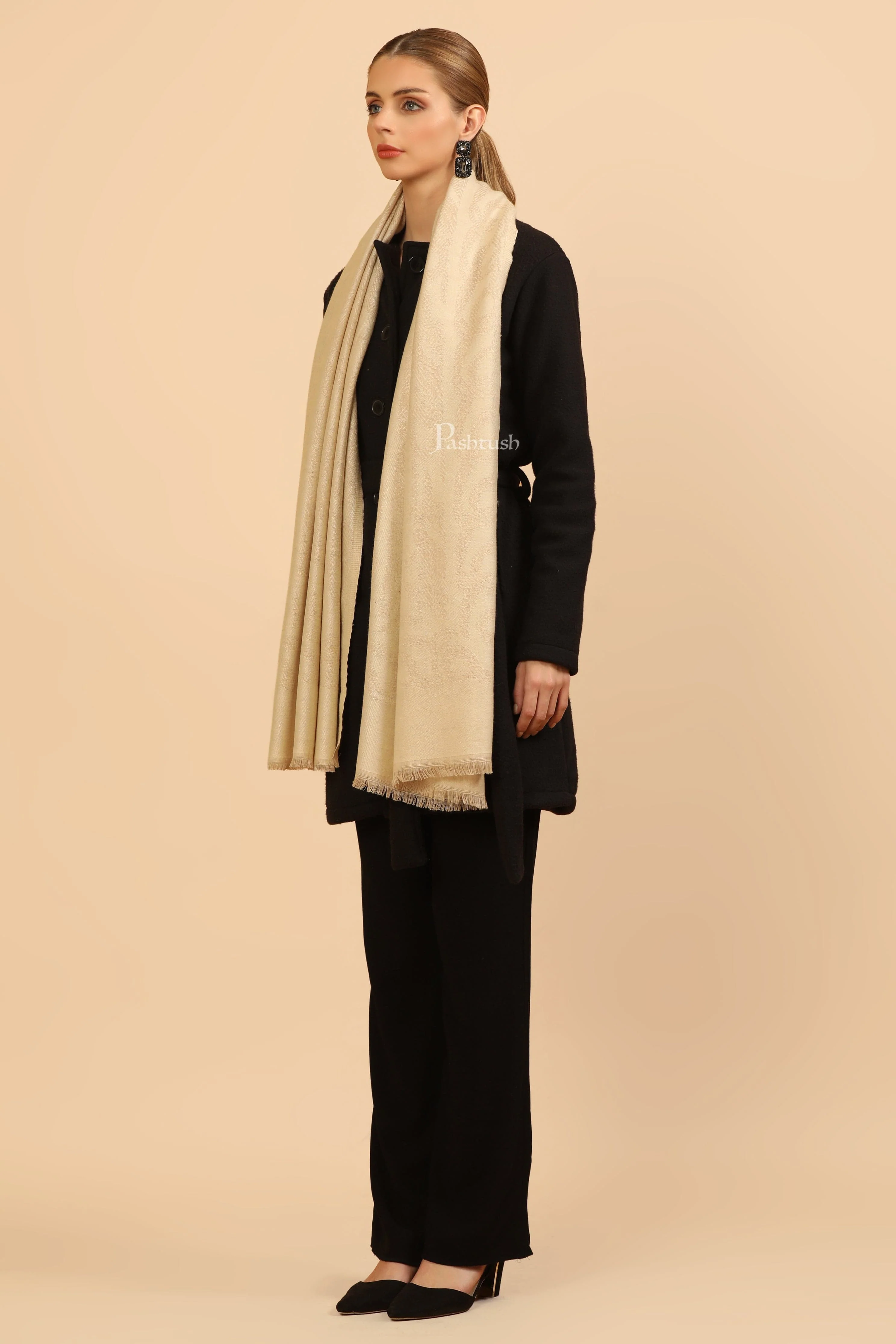 Pashtush Womens Stole, Soft and Warm, Woven Design, Neutral hues - Image 7