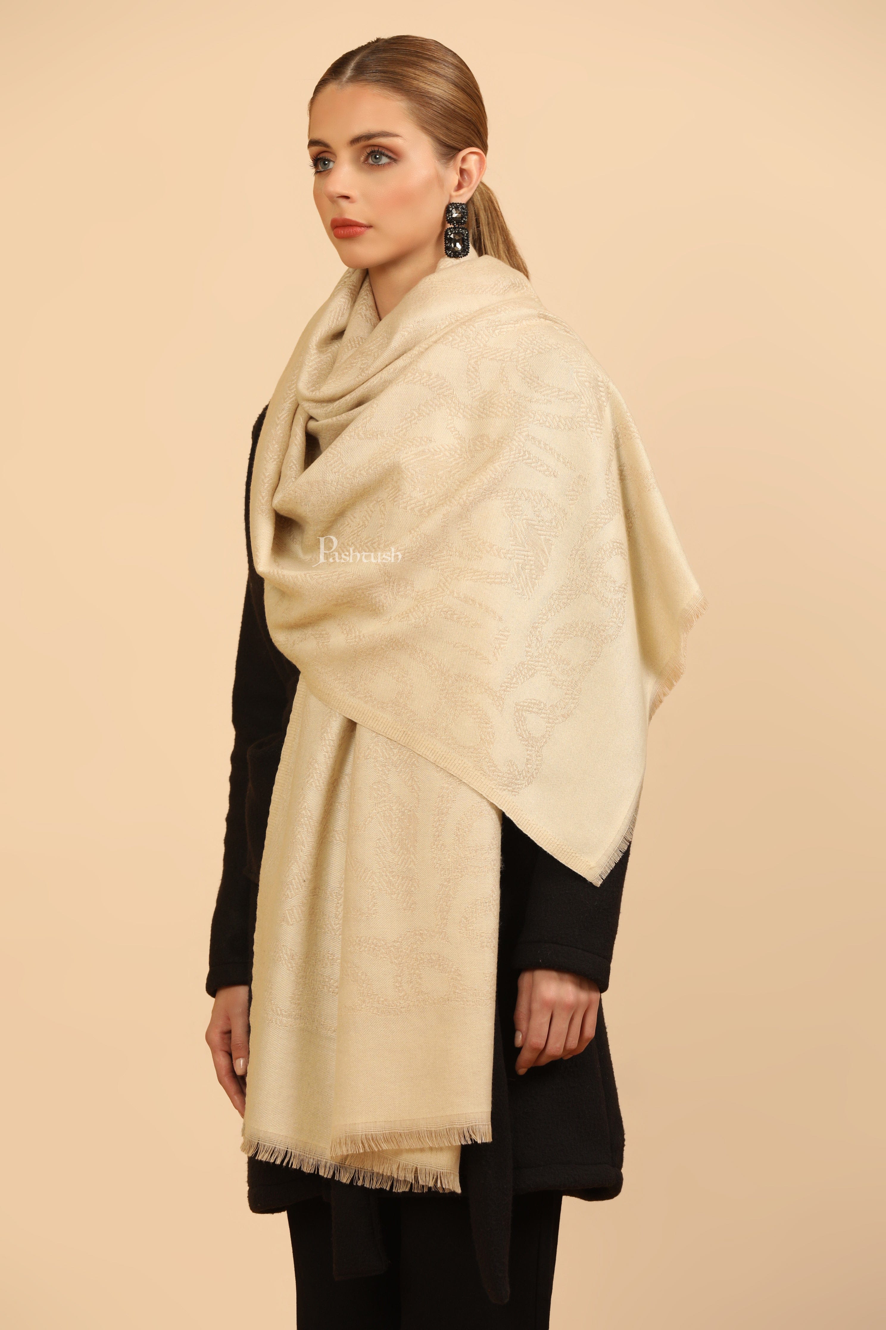 Pashtush Womens Stole, Soft and Warm, Woven Design, Neutral hues - Image 8