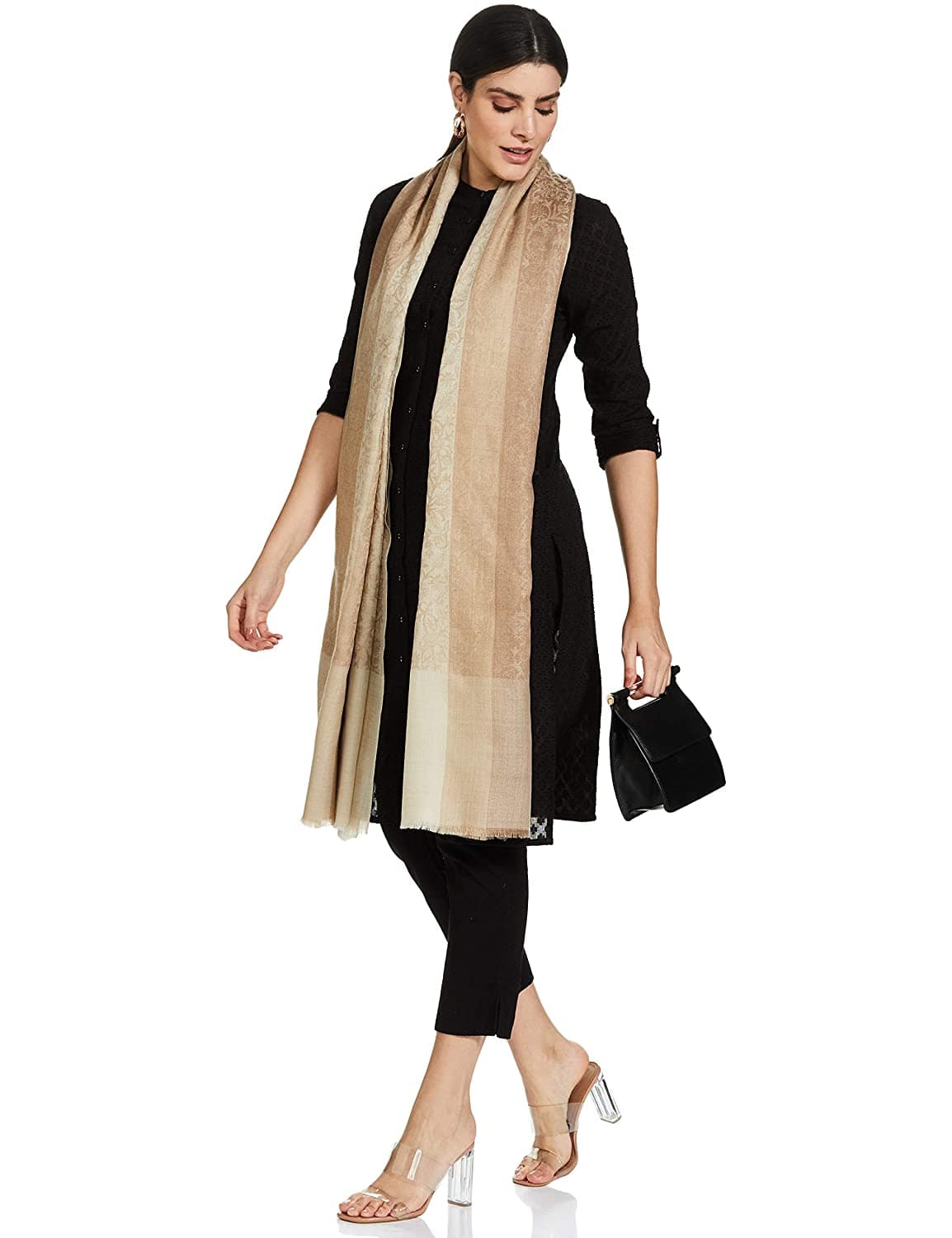Pashtush Womens Striped Paisley, Self Shawl, In Extra Soft Fine Wool, Large Wrap Size - Image 9
