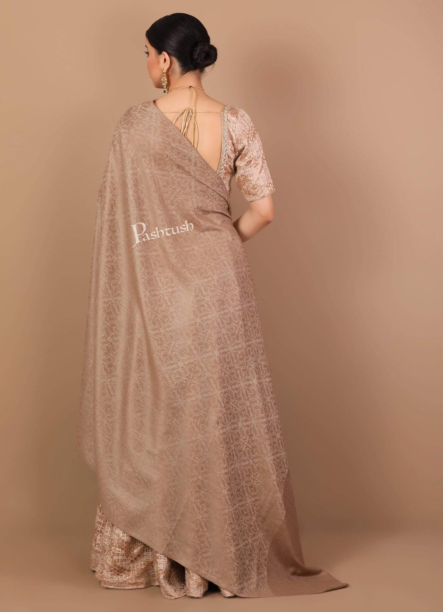 Pashtush Womens Woven Paisley, Self Shawl, In Extra Soft Fine Wool, Large Wrap Size Beige - Image 3