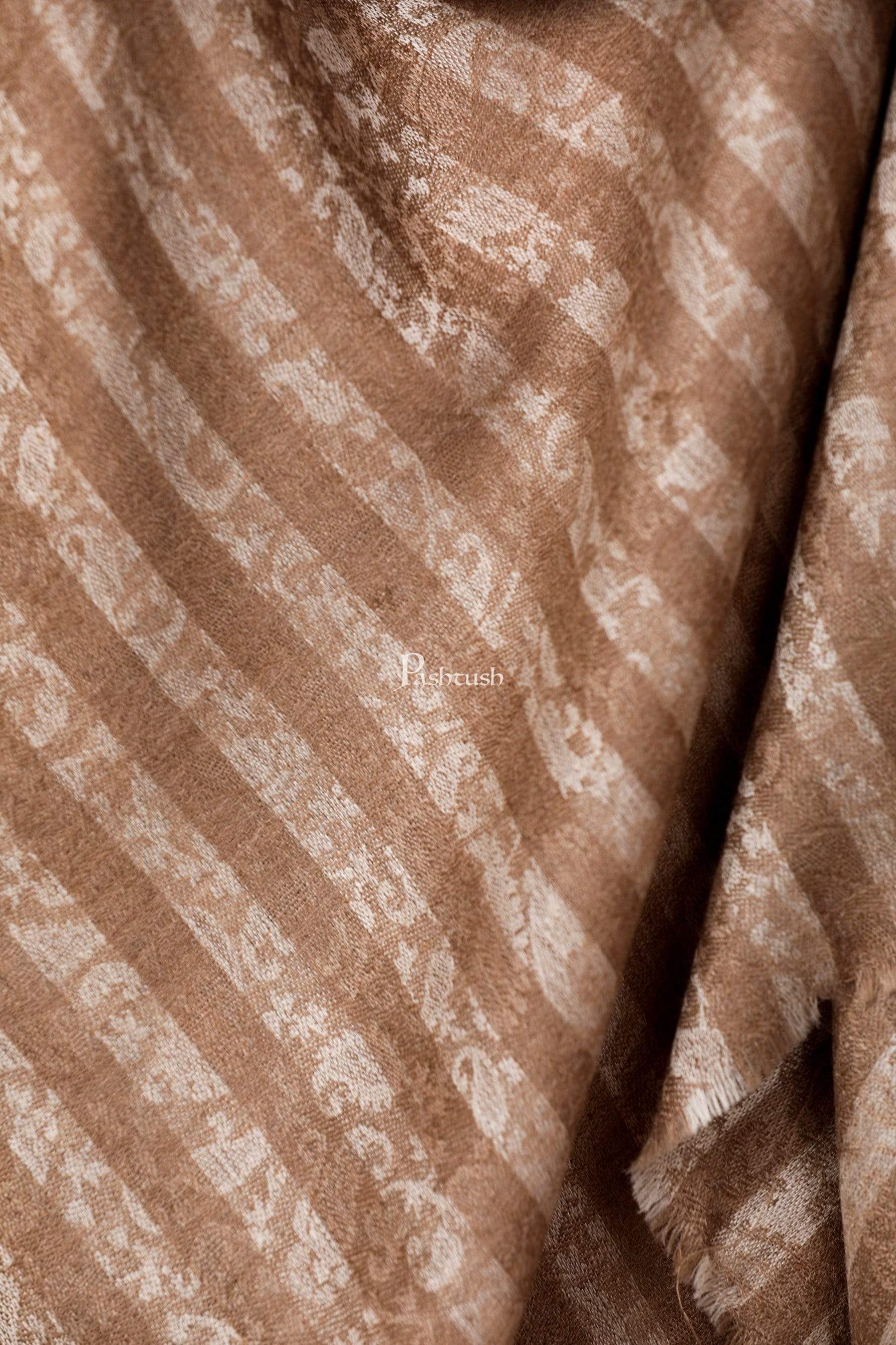 Pashtush Womens Striped Self Stole, In Extra Soft Fine Wool,Coffee - Image 2