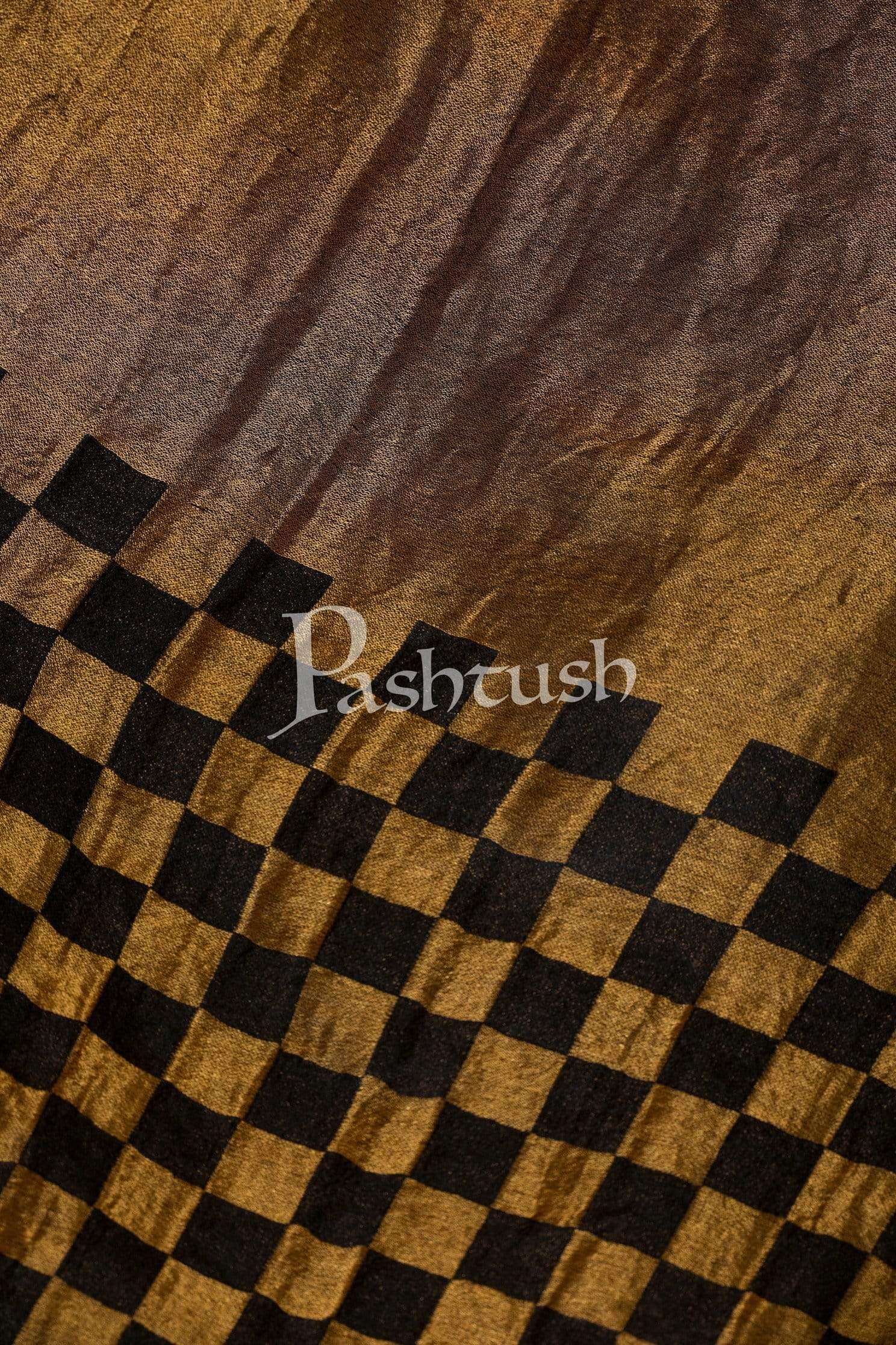 Pashtush Womens Twilight Checkered Reversible Scarf, With Shimmery Zari  Thread Weave, Black And Gold - Image 2