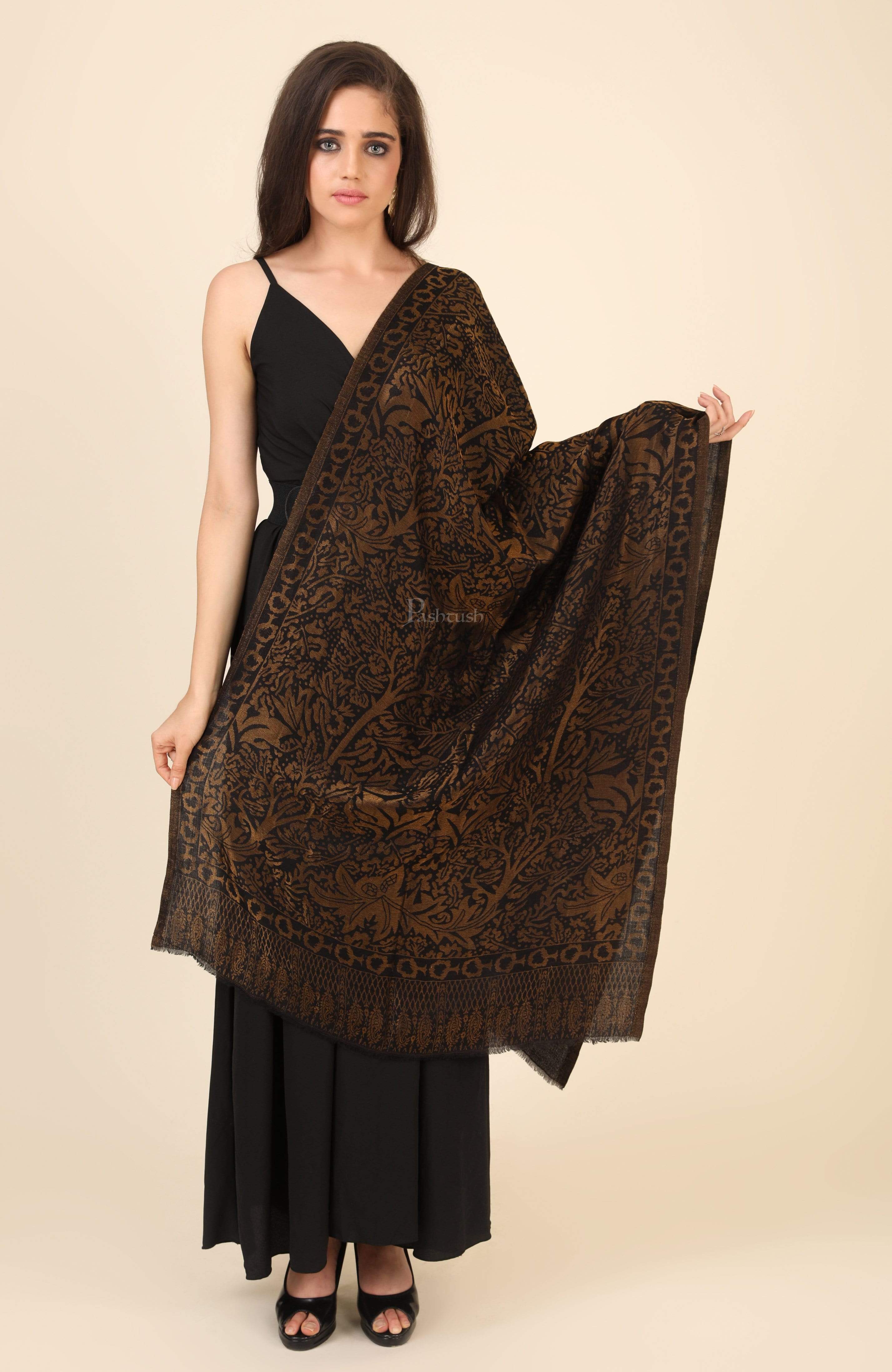 Pashtush Womens Twilight Collection, Jacquard Stole, With Metallic Thread Weave, Fine Wool