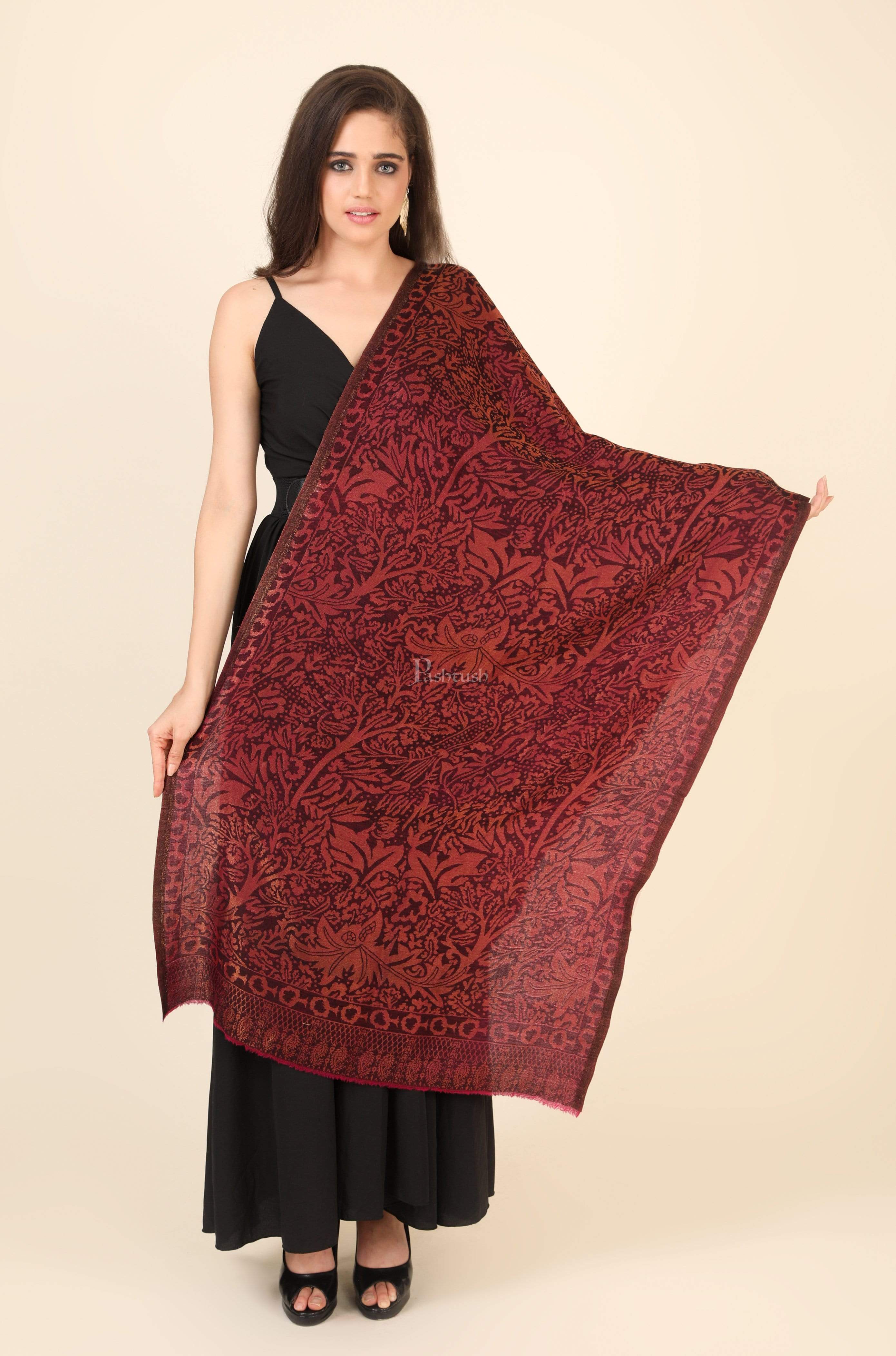 Pashtush Womens Twilight Collection, Jacquard Shawl, With Metallic Thread Weave, Fine Wool