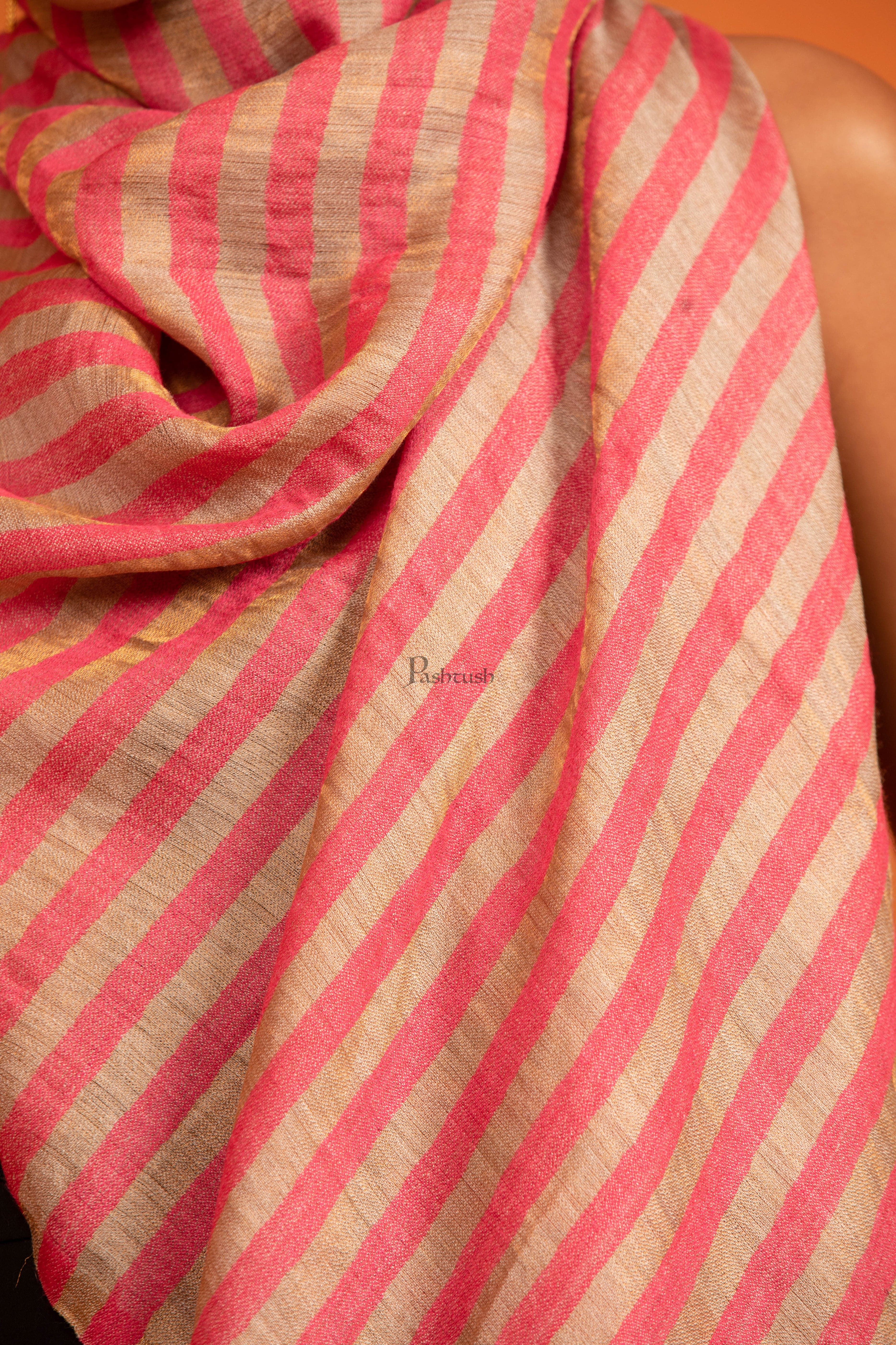 Pashtush Womens Twilight Collection Stole, With Striped Weave, Soft and Warm, Silk Wool, Neon Pink - Image 2