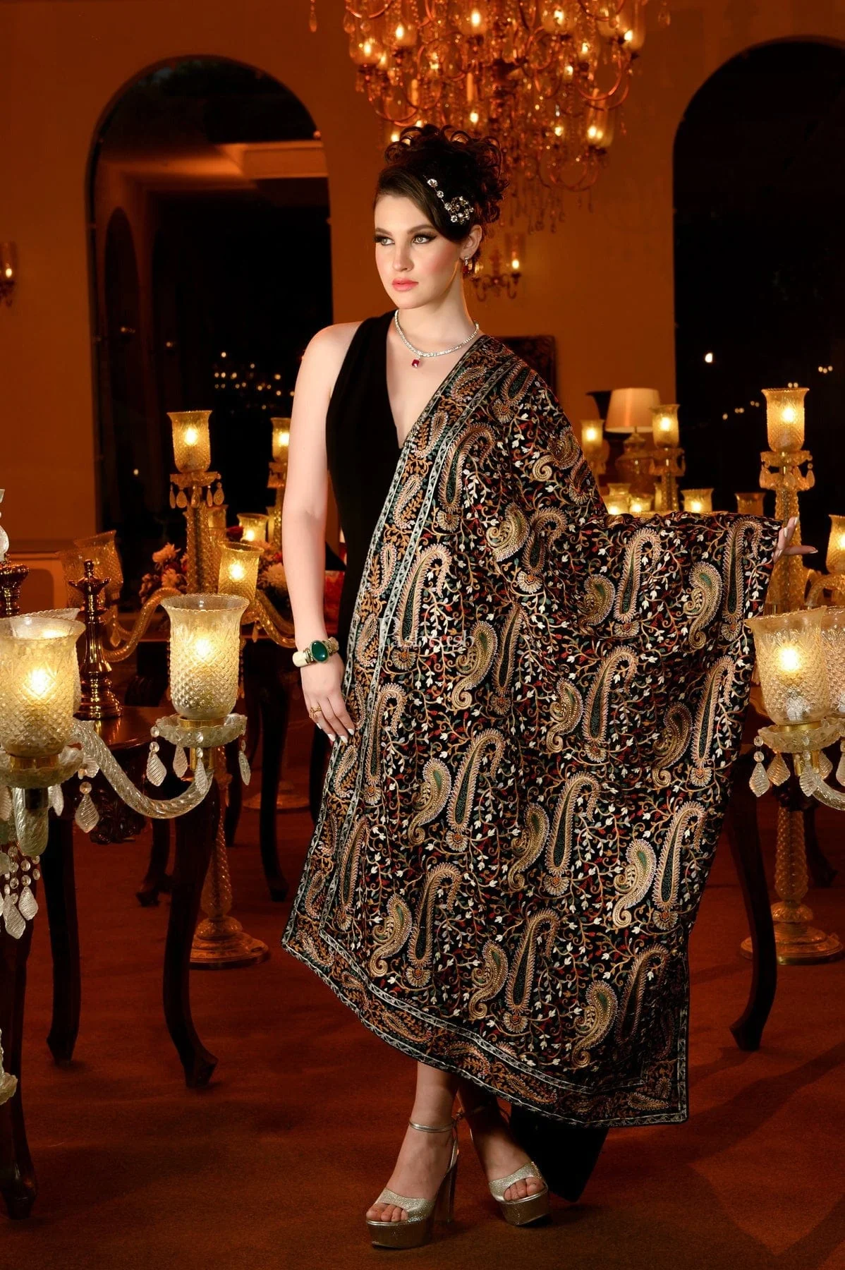 Pashtush Womens Velvet Dupatta, Bridal Collection, With Silky Embroidery