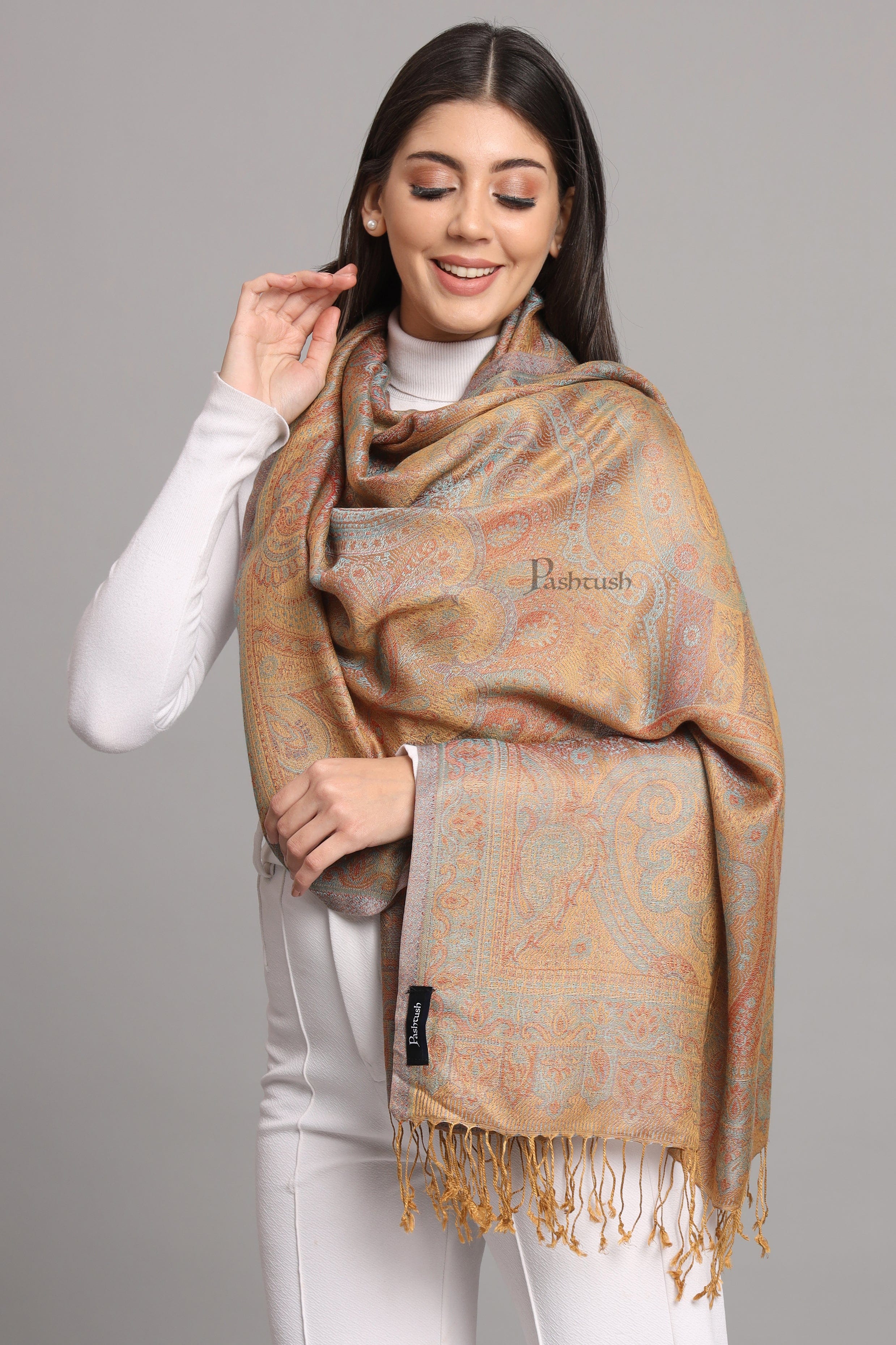 Pashtush Womens Bamboo Stole, Pasiley Design, Multicolour