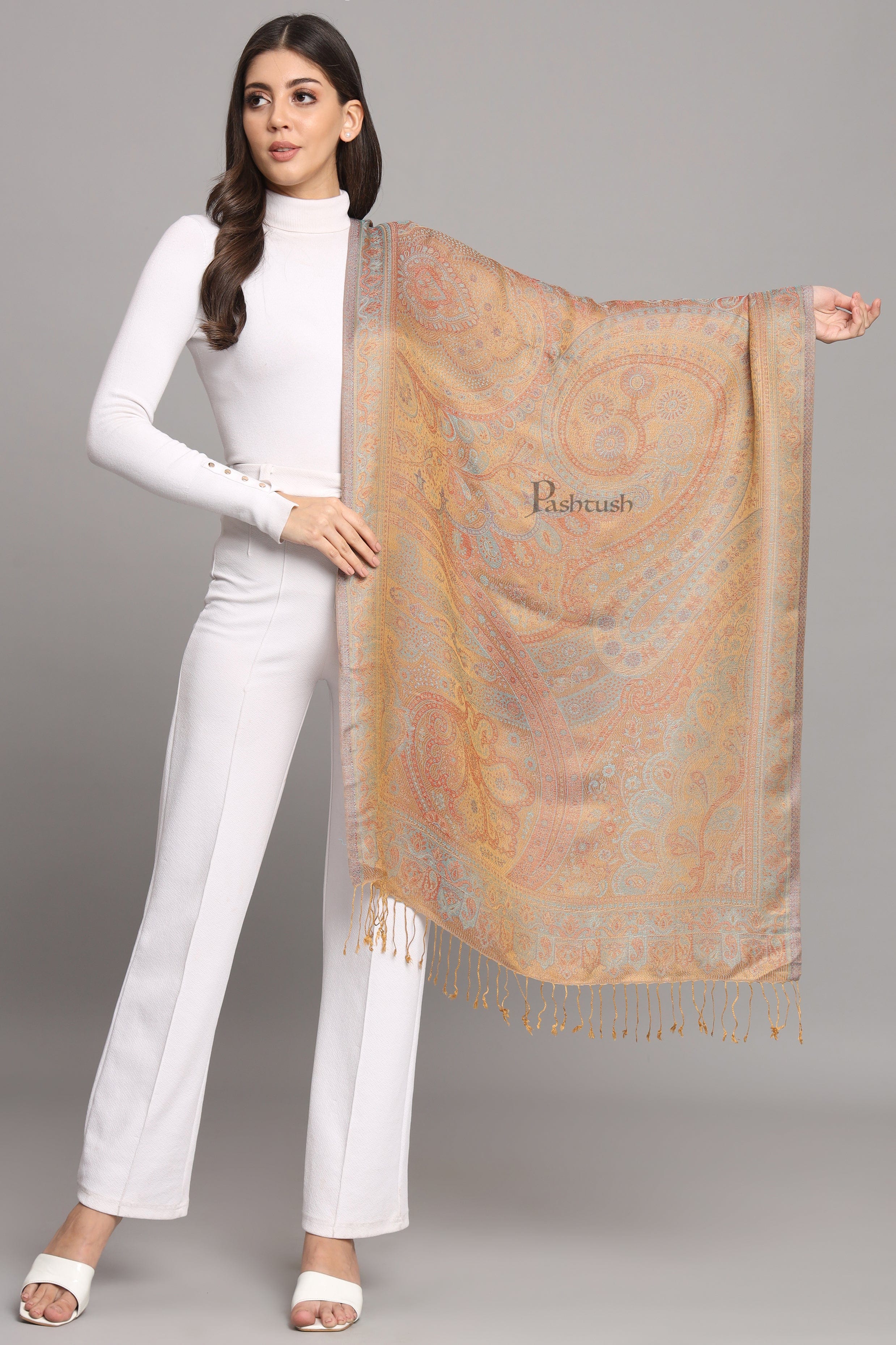 Pashtush Womens Bamboo Stole, Pasiley Design, Multicolour - Image 3