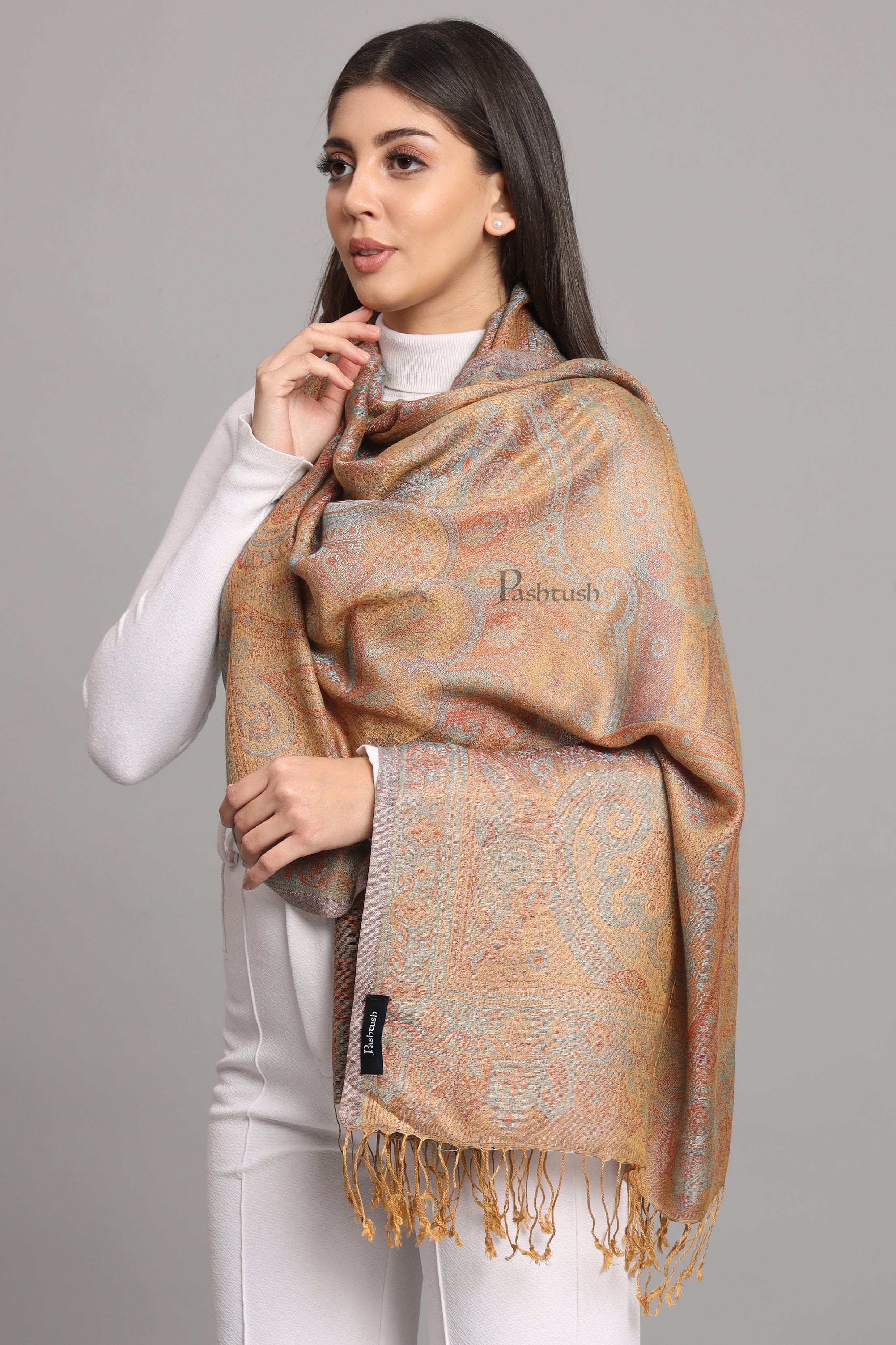 Pashtush Womens Bamboo Stole, Pasiley Design, Multicolour - Image 5