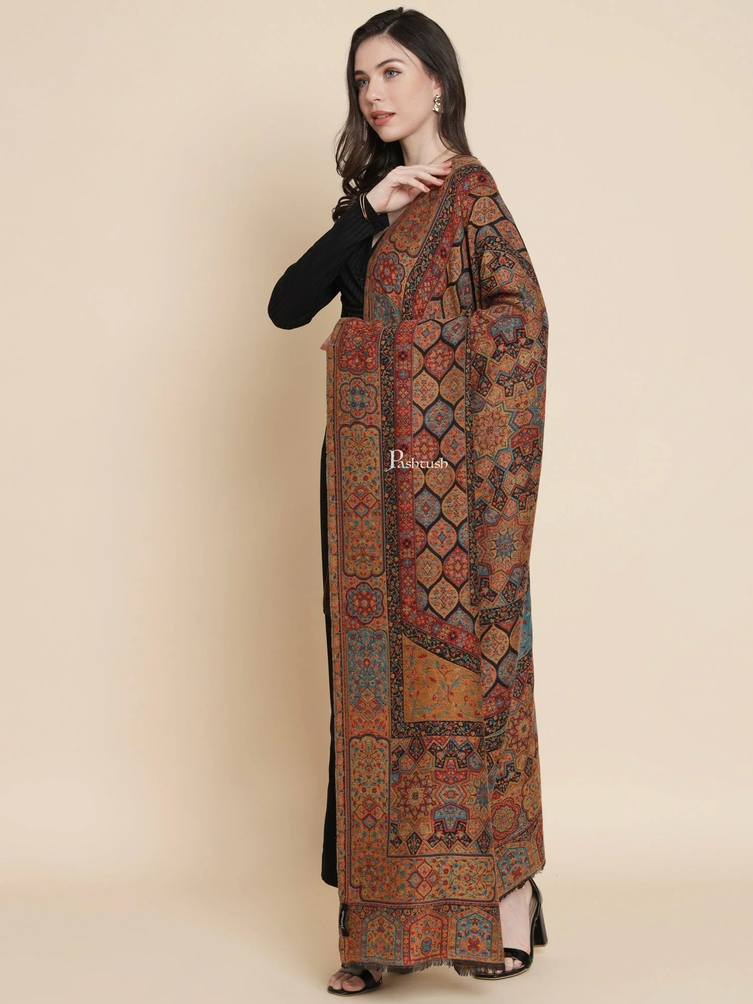 Pashtush Womens Aztec Rich Garden Aesthetic Woven, Black - Image 3