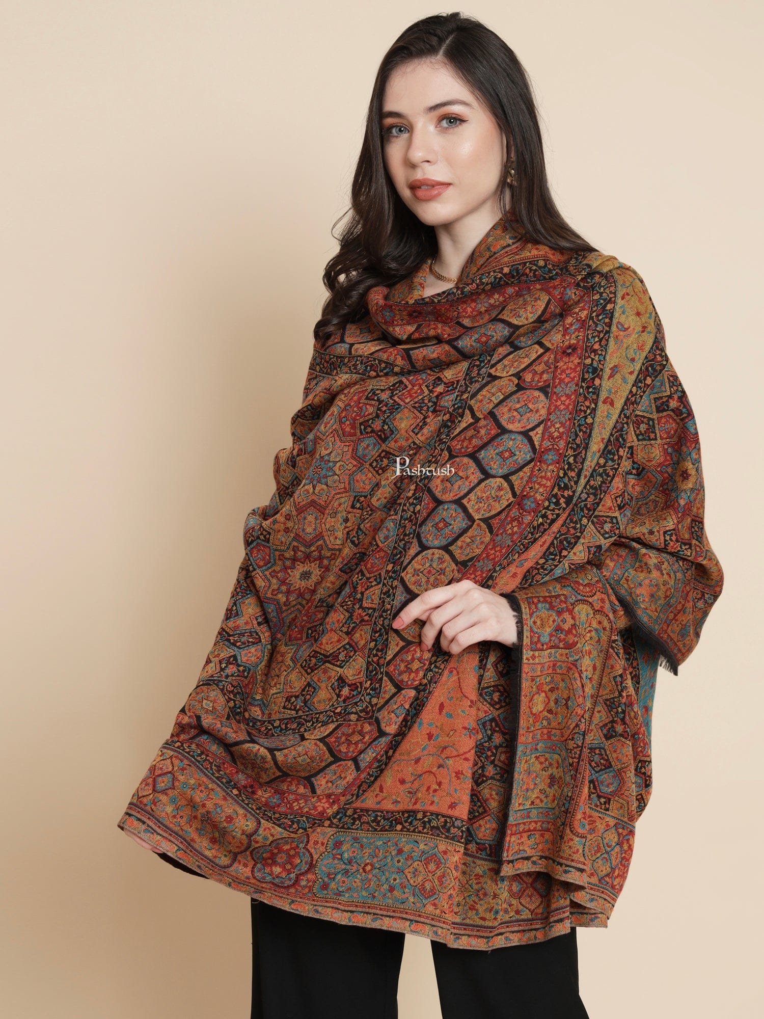 Pashtush Womens Aztec Rich Garden Aesthetic Woven, Black - Image 4