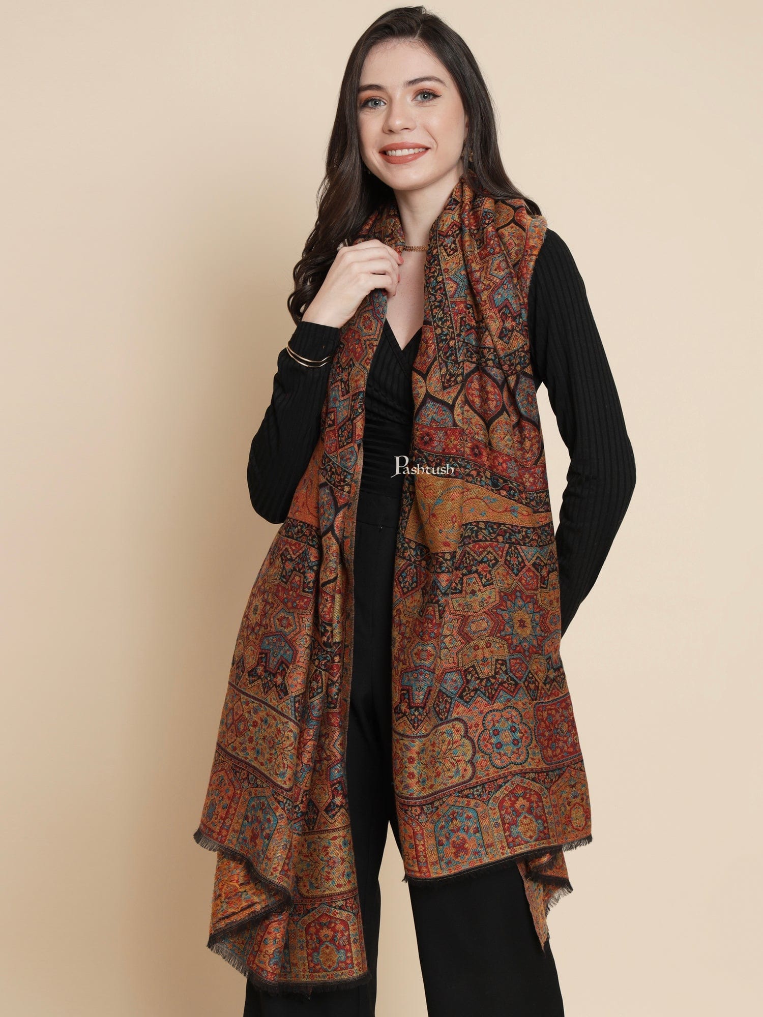 Pashtush Womens Aztec Rich Garden Aesthetic Woven, Black - Image 5