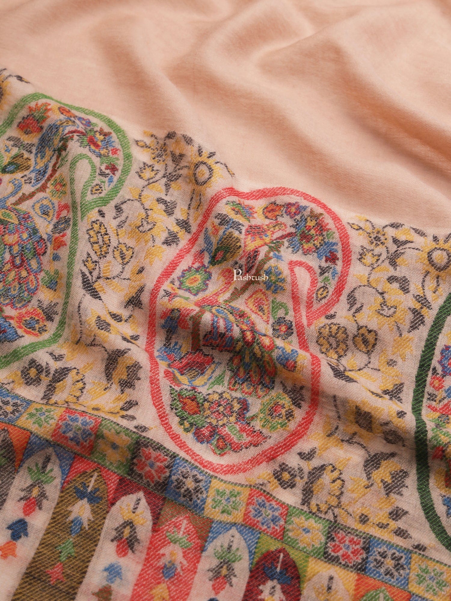 Pashtush Womens, 100% Pure Wool With Woolmark Certificate, Paisley Beautilful Paisle Woven, Beige - Image 2
