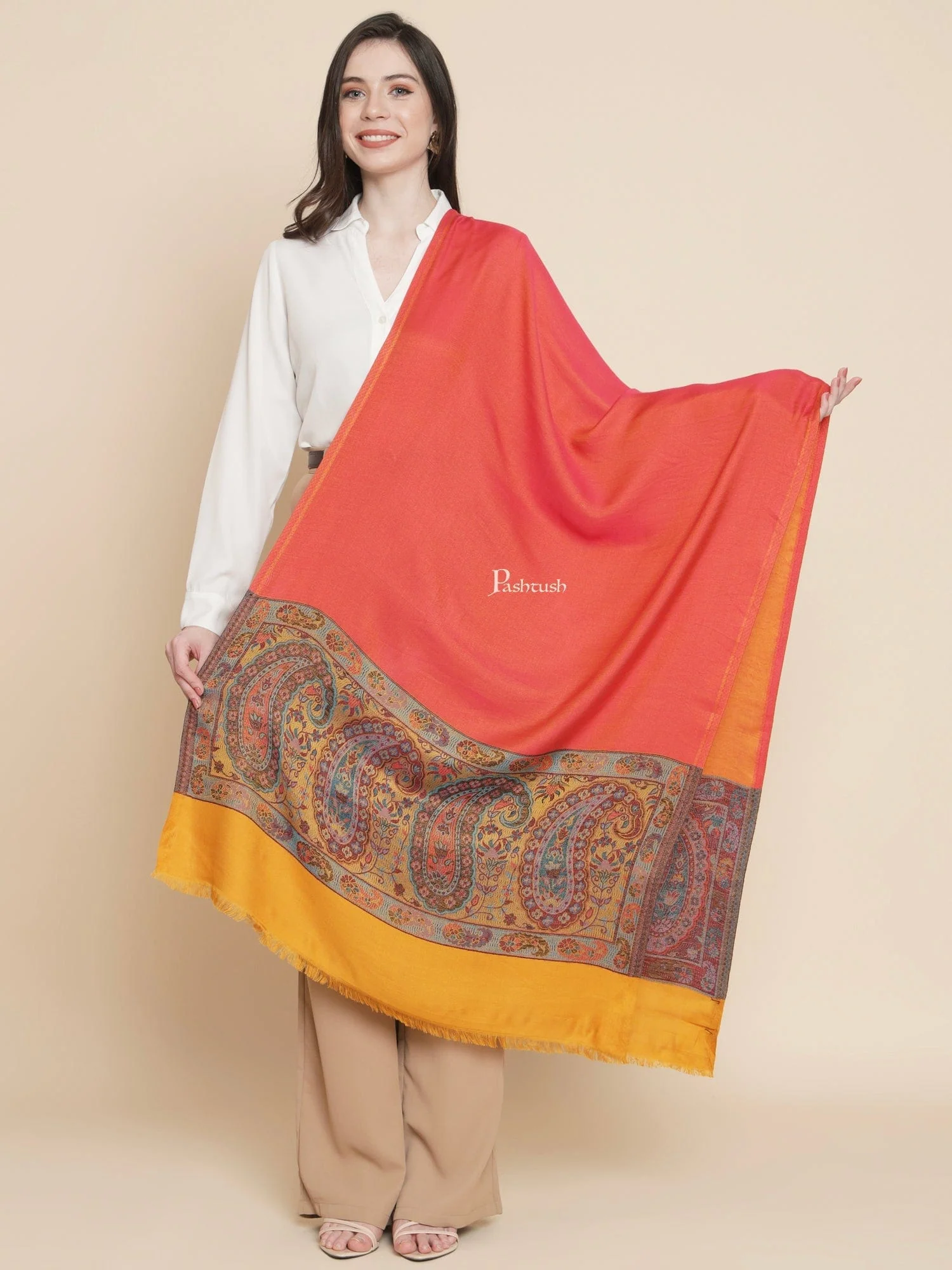 Pashtush Womens, Bamboo, Paisley Reversible Palla Woven, Multicolour