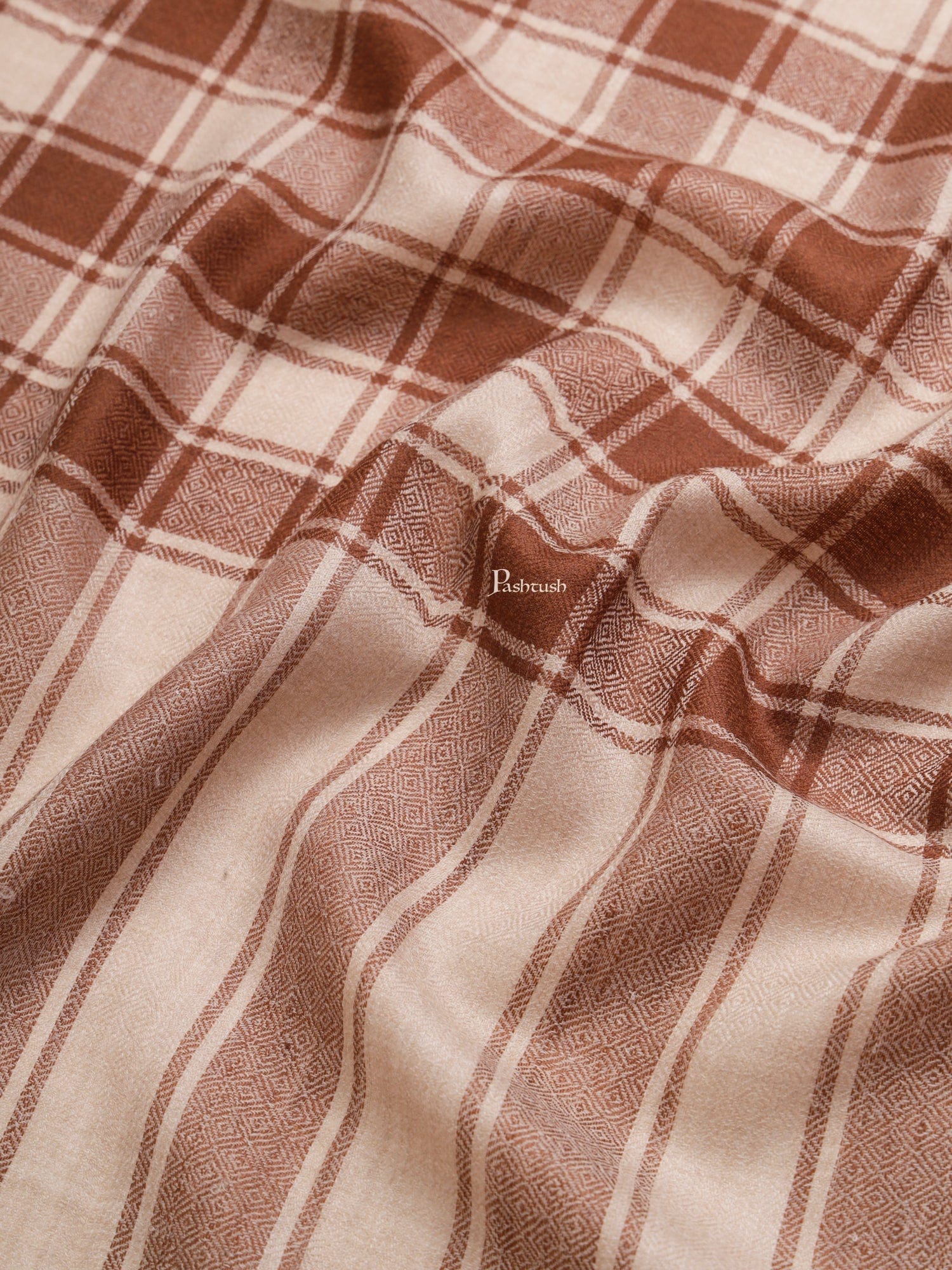 Pashtush Womens, Extra Fine Wool, Checkered Bold Woven, Coffee - Image 2