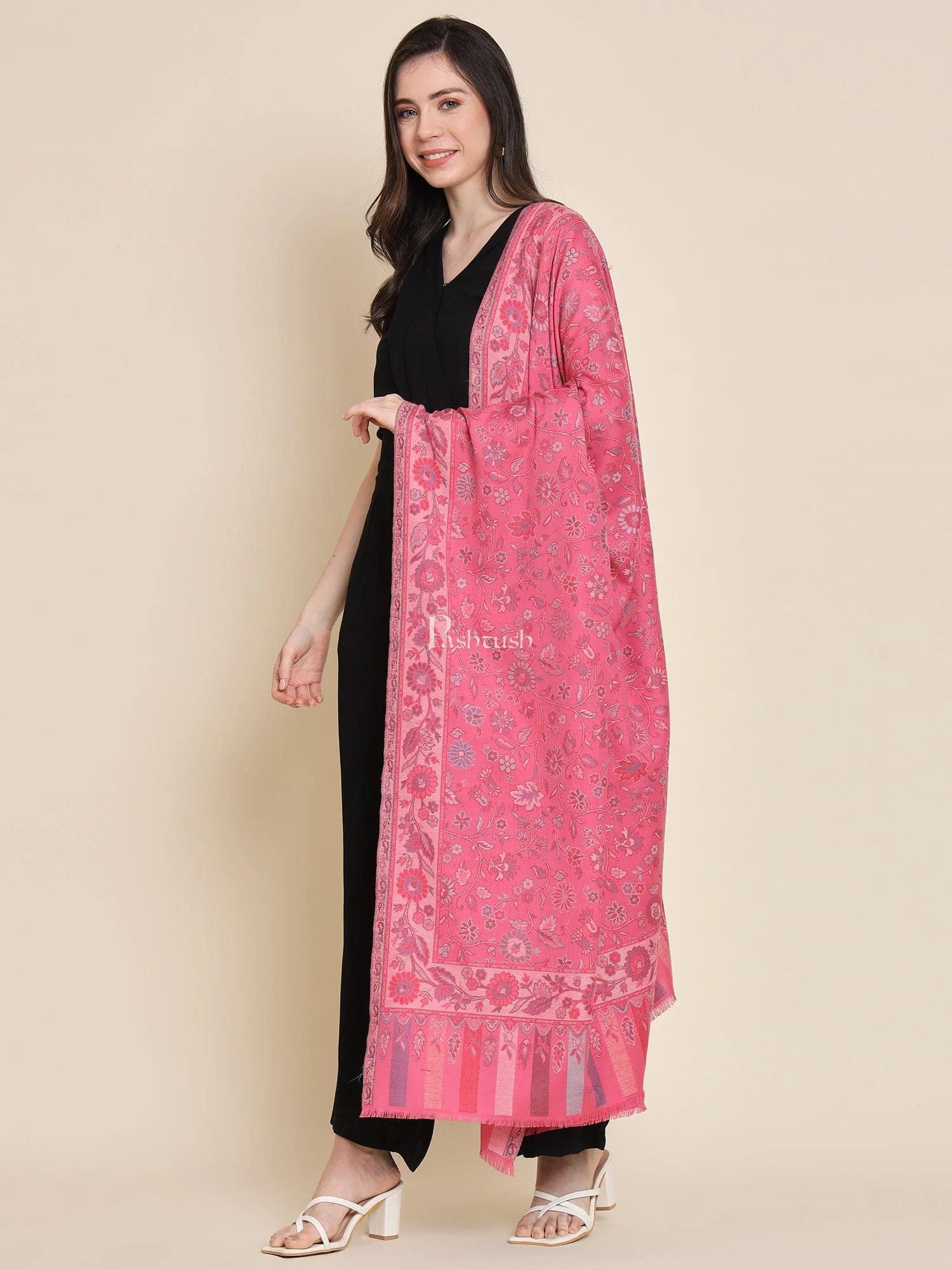 Pashtush Womens, Faux Pashmina, Paisley Ethnic Woven, Pink - Image 4