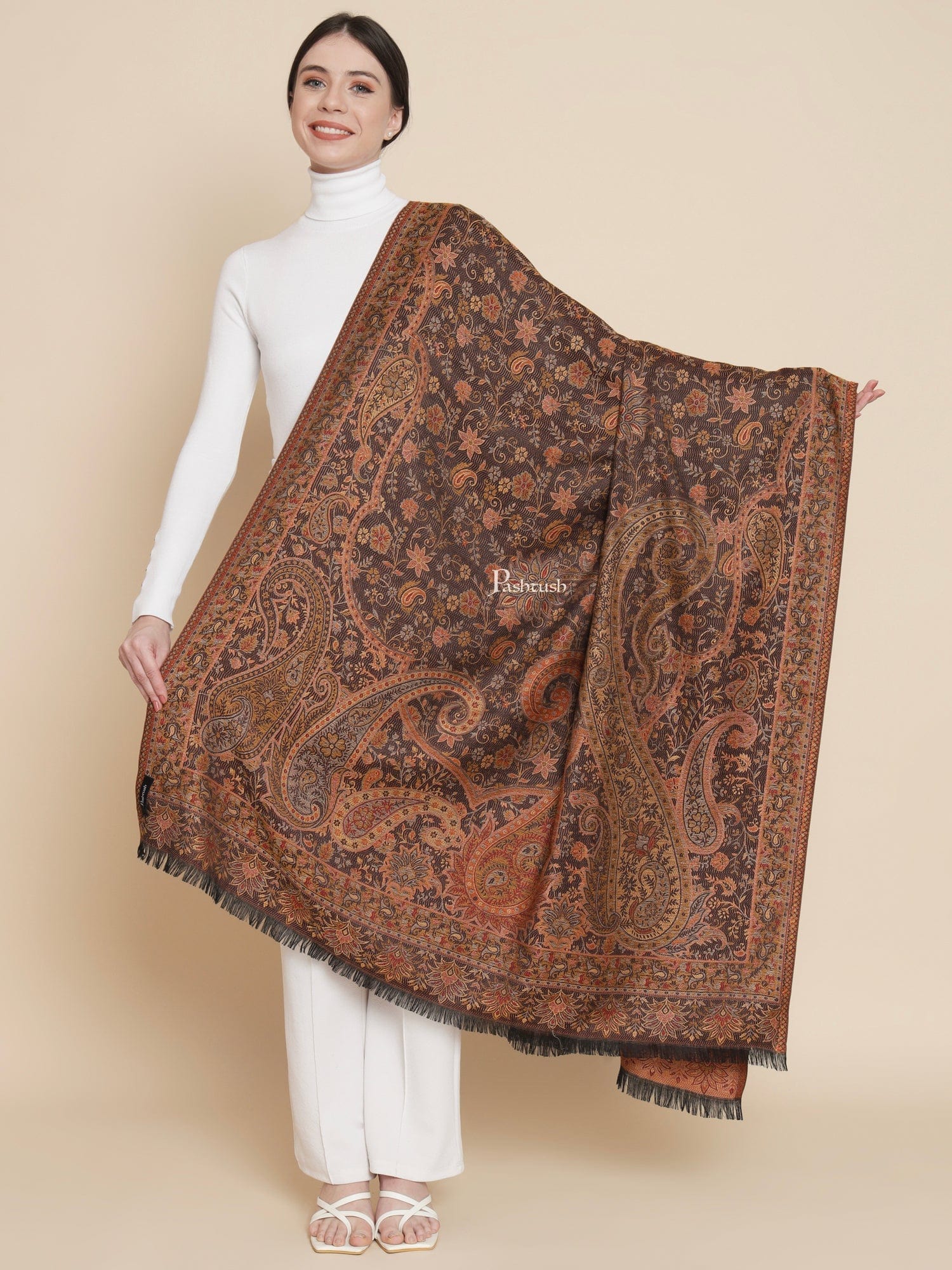 Pashtush Womens, Faux Pashmina, Paisley Woven Jamawar Woven, Black