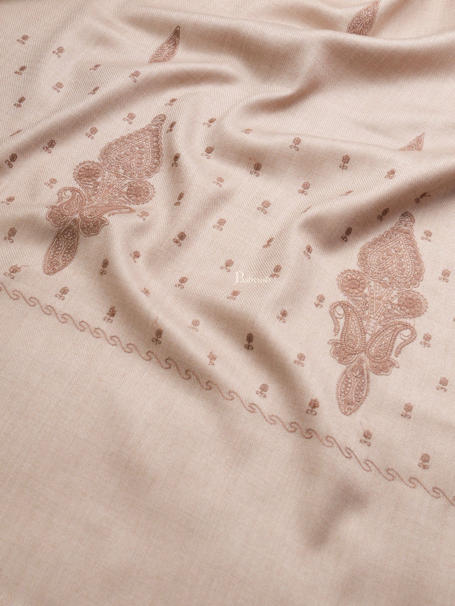 Pashtush Womens, Woollen, Ethnic Motif Bootey Embroidery, Beige - Image 2