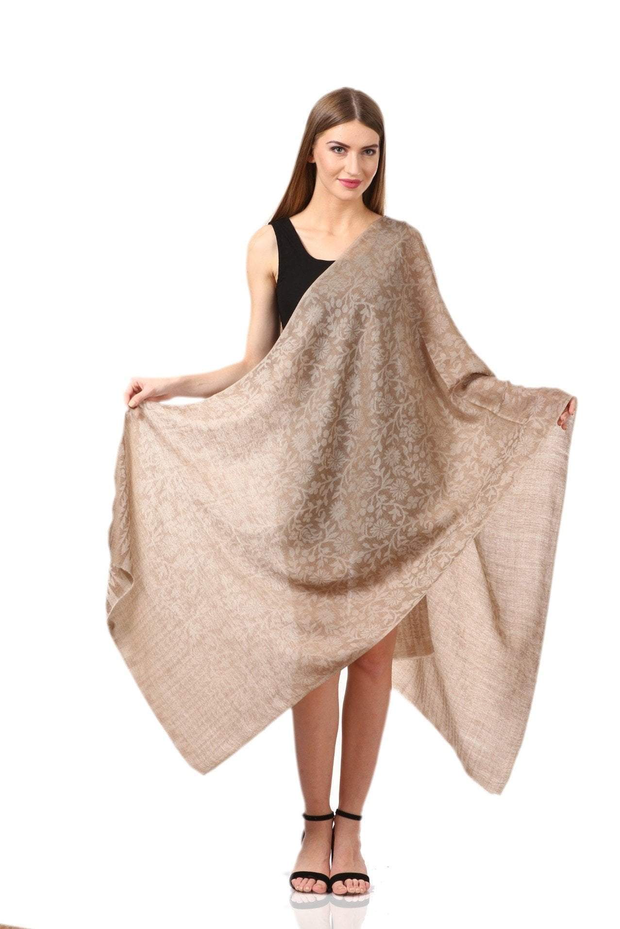 Pashtush Women'S Wool Self Reversible Scarf Floral Jacquard Design, Silk-Wool - Image 2