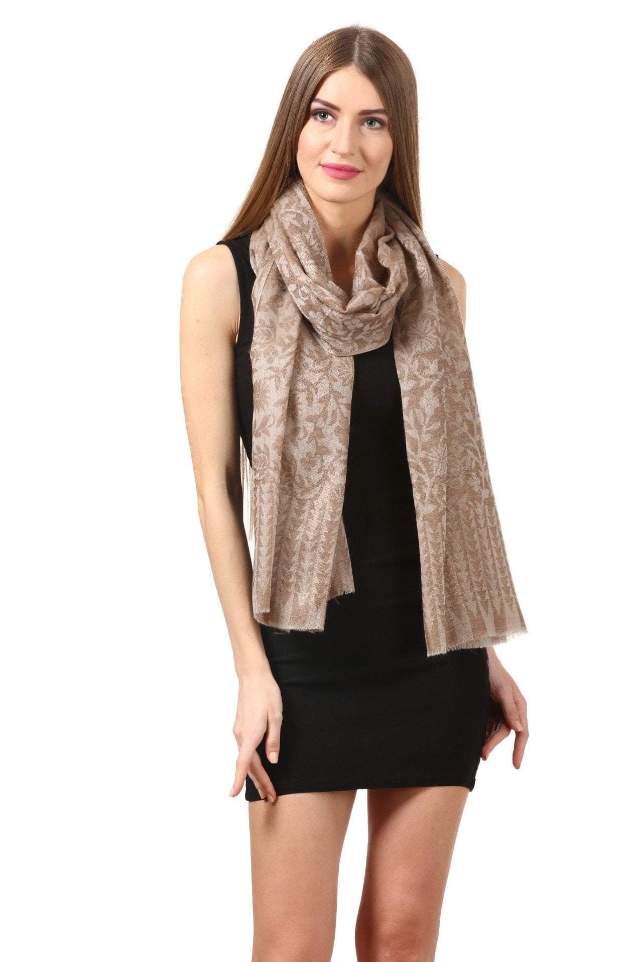 Pashtush Women'S Wool Self Reversible Scarf Floral Jacquard Design, Silk-Wool - Image 5