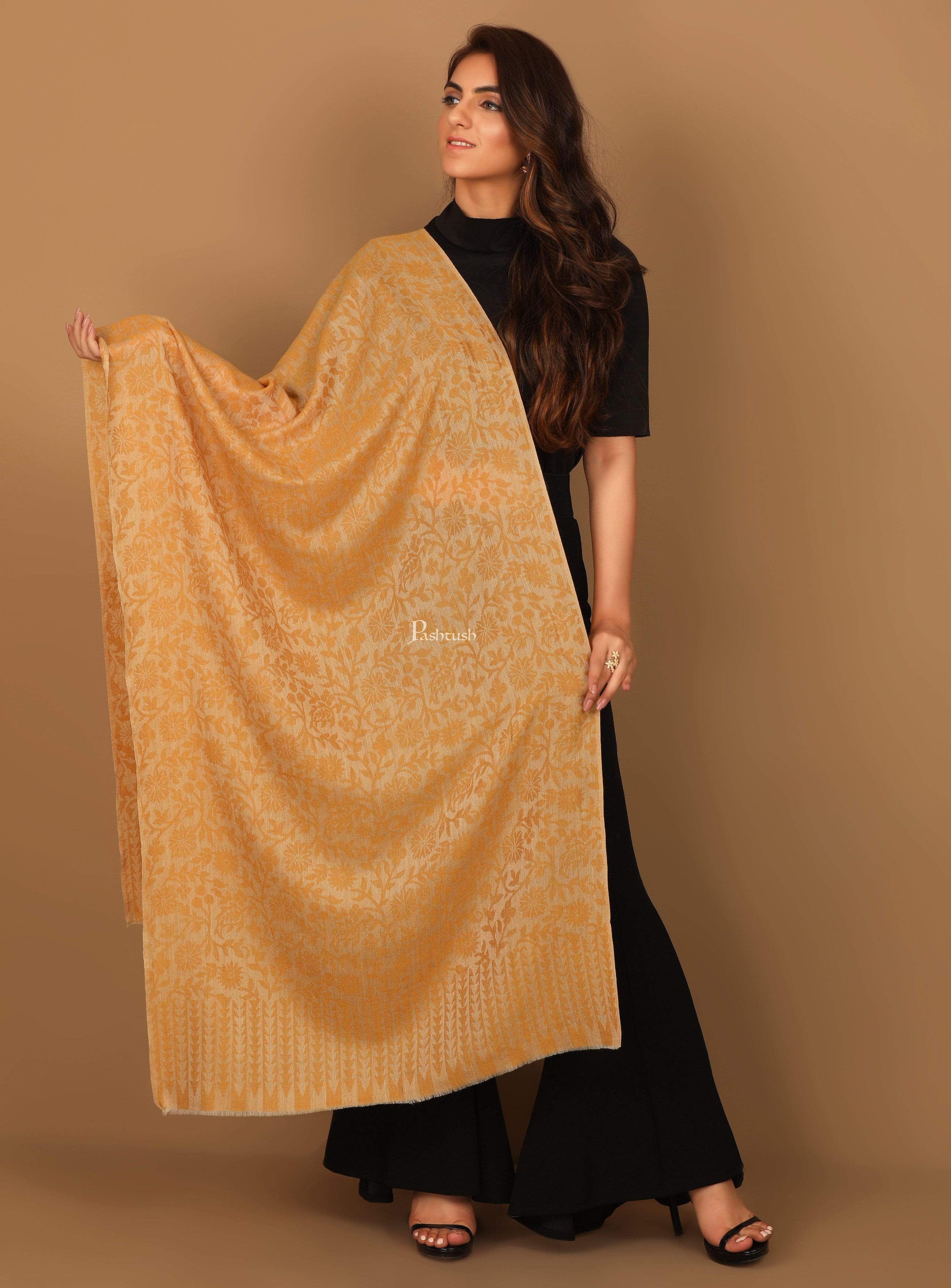 Pashtush Women'S Wool Self Reversible Scarf Floral Jacquard Design, Silk-Wool - Image 2