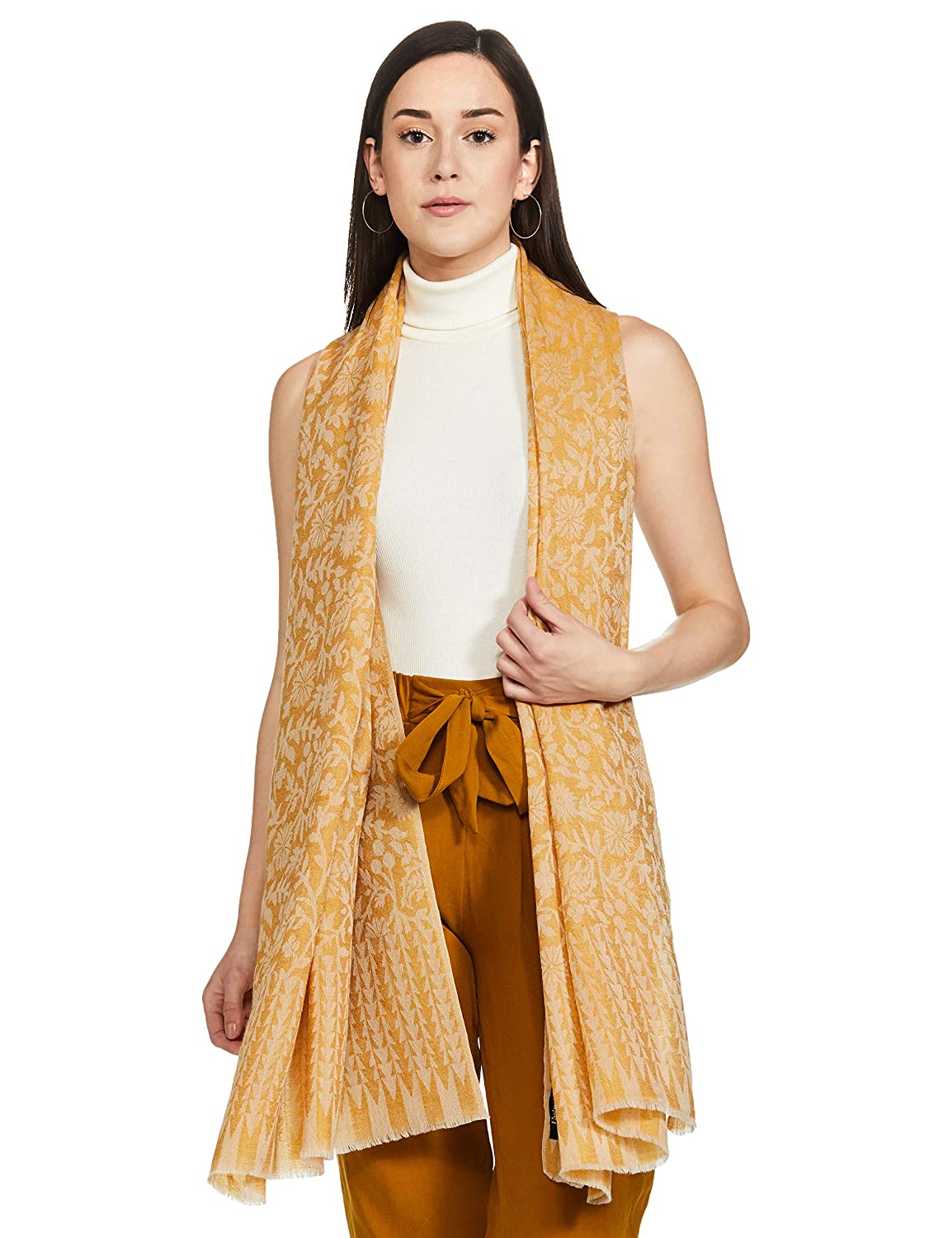 Pashtush Women'S Wool Self Reversible Scarf Floral Jacquard Design, Silk-Wool - Image 6
