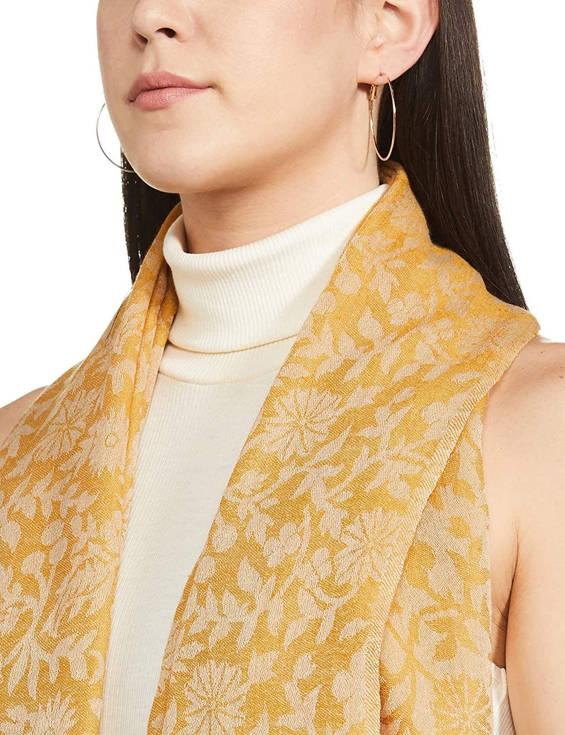 Pashtush Women'S Wool Self Reversible Scarf Floral Jacquard Design, Silk-Wool - Image 7