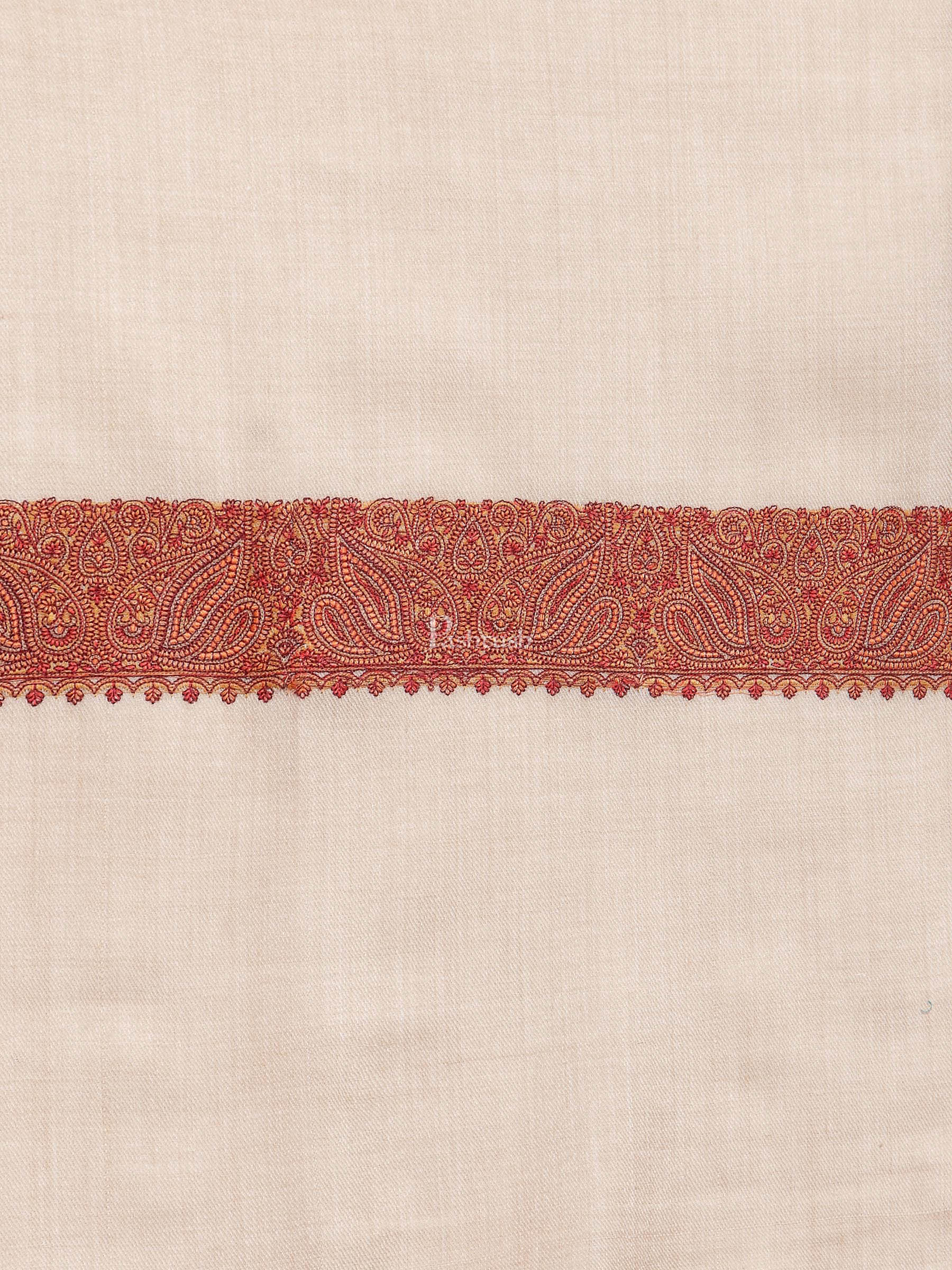 Pashtush Women'S Wool Shawl Embroidered Border, Beige - Image 2