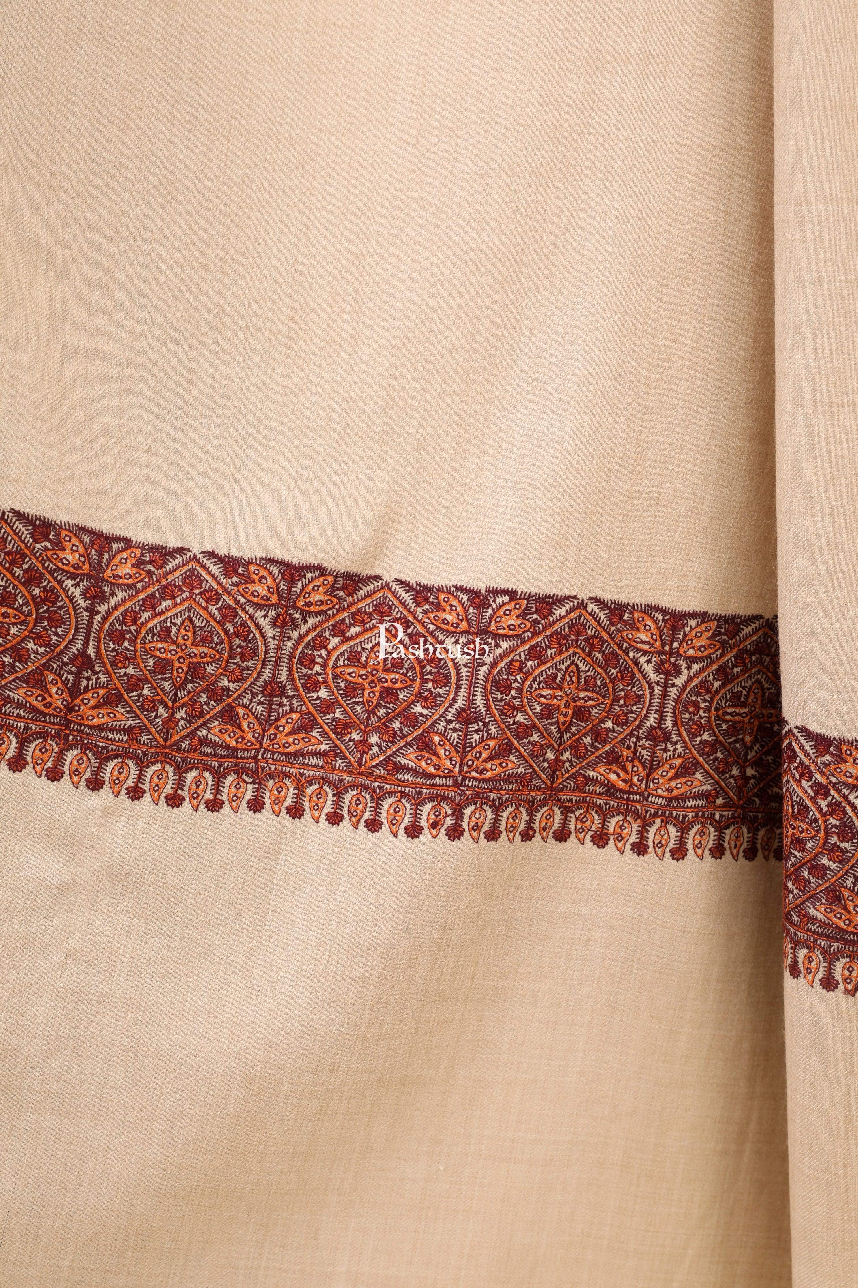 Pashtush Women'S Wool Shawl Embroidered Border, Beige - Image 2