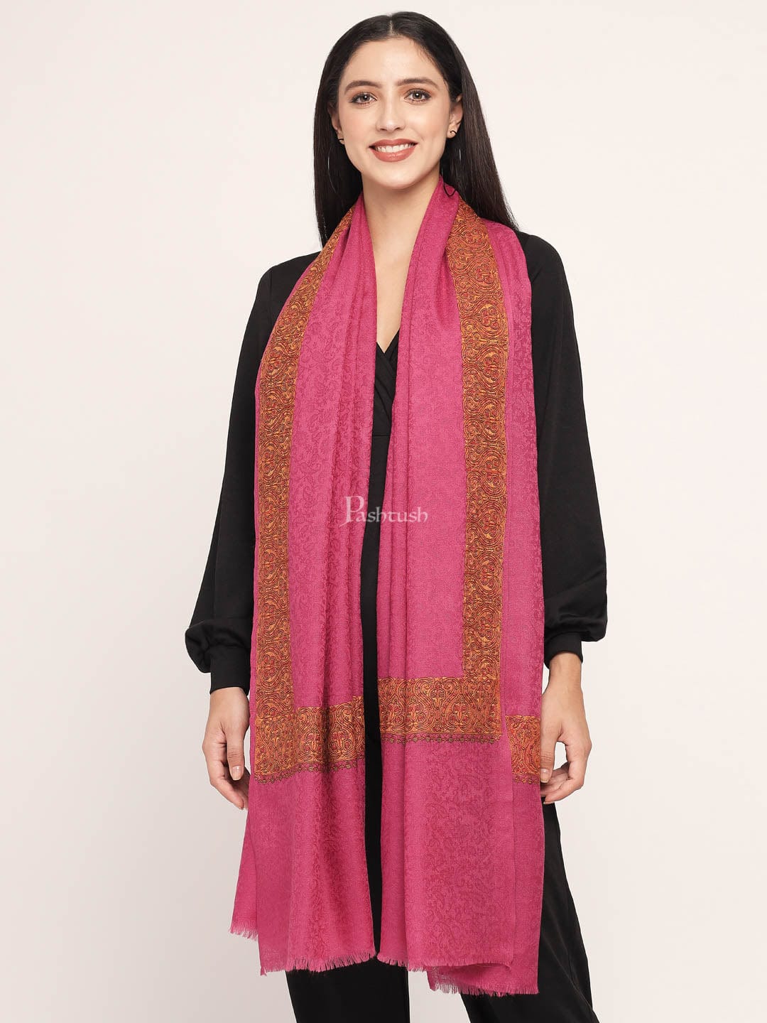 Pashtush Women'S Wool Shawl Embroidered Border - Image 2