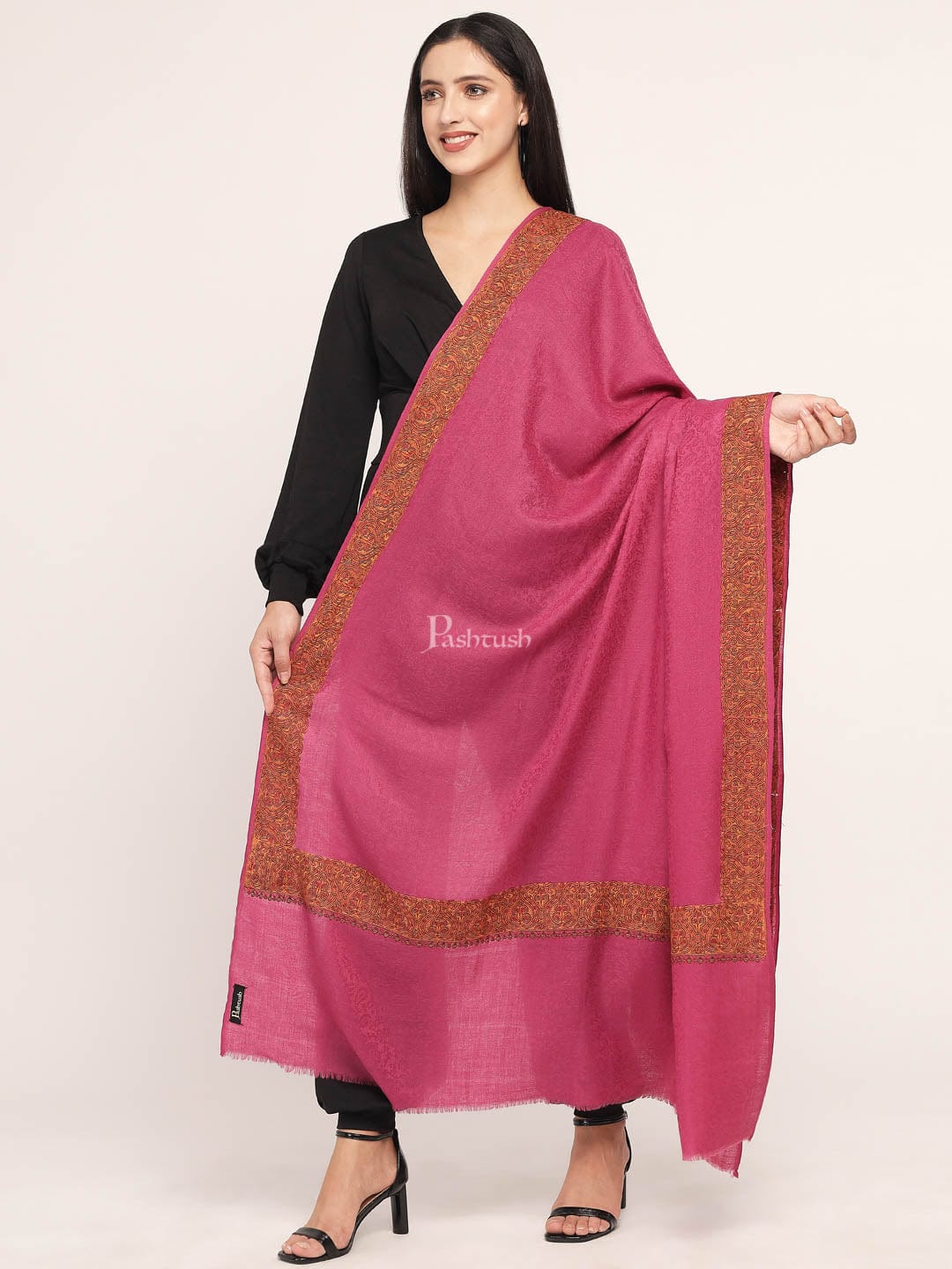 Pashtush Women'S Wool Shawl Embroidered Border - Image 3