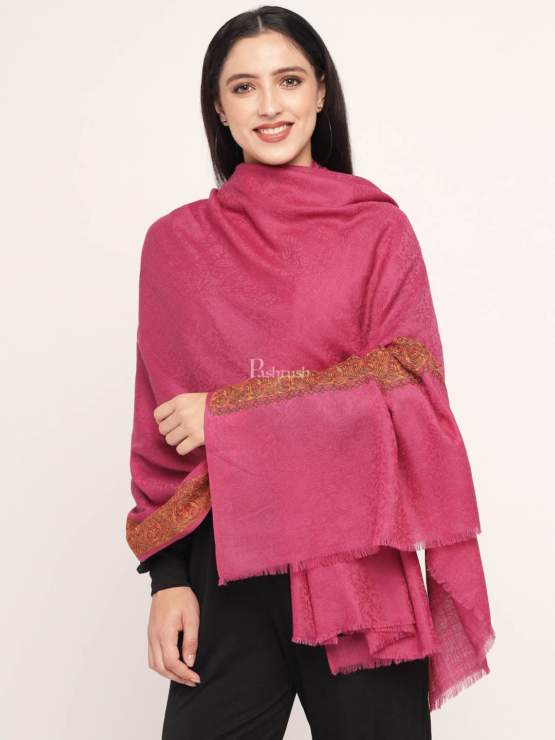 Pashtush Women'S Wool Shawl Embroidered Border - Image 4