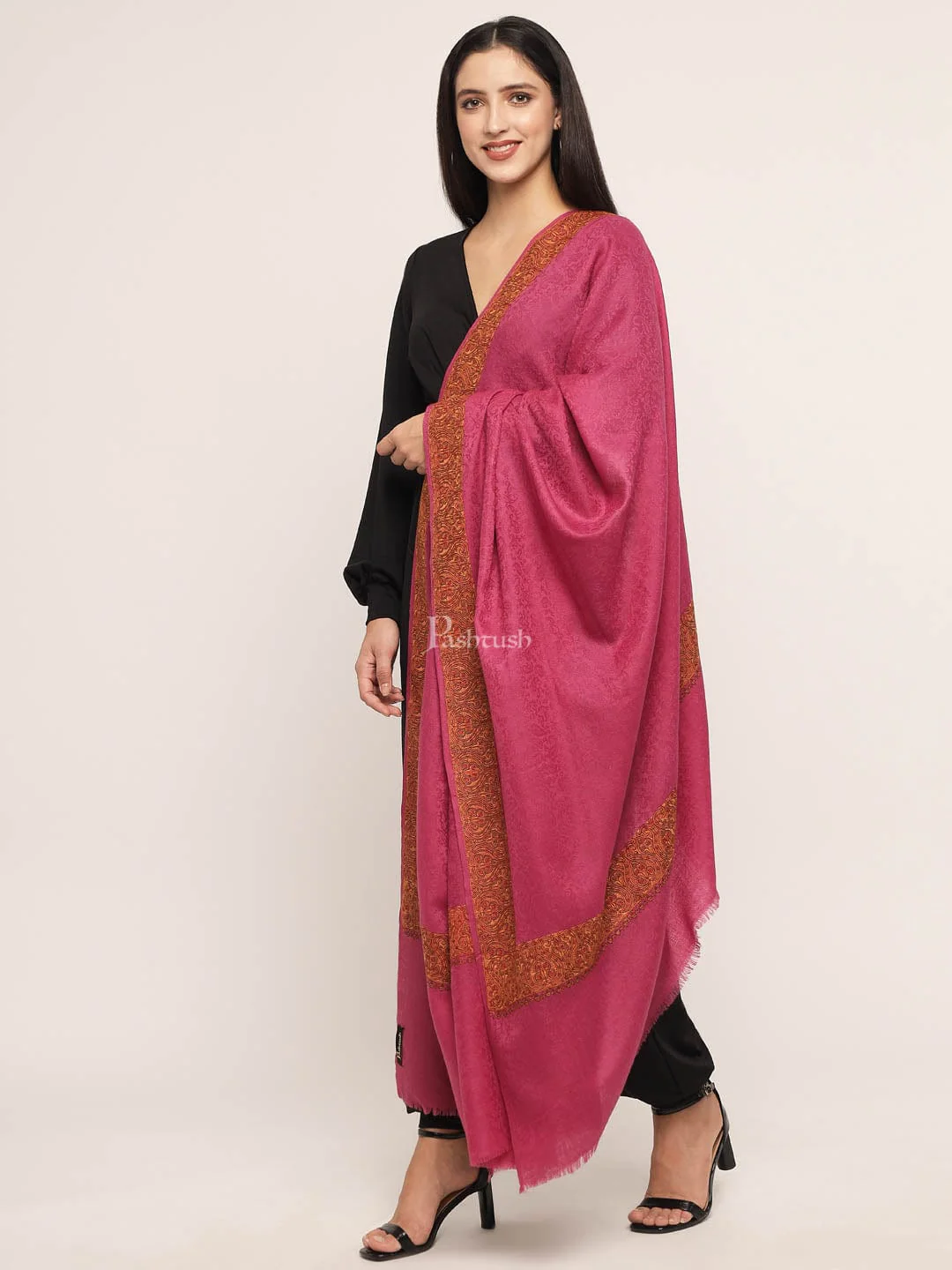 Pashtush Women'S Wool Shawl Embroidered Border - Image 5