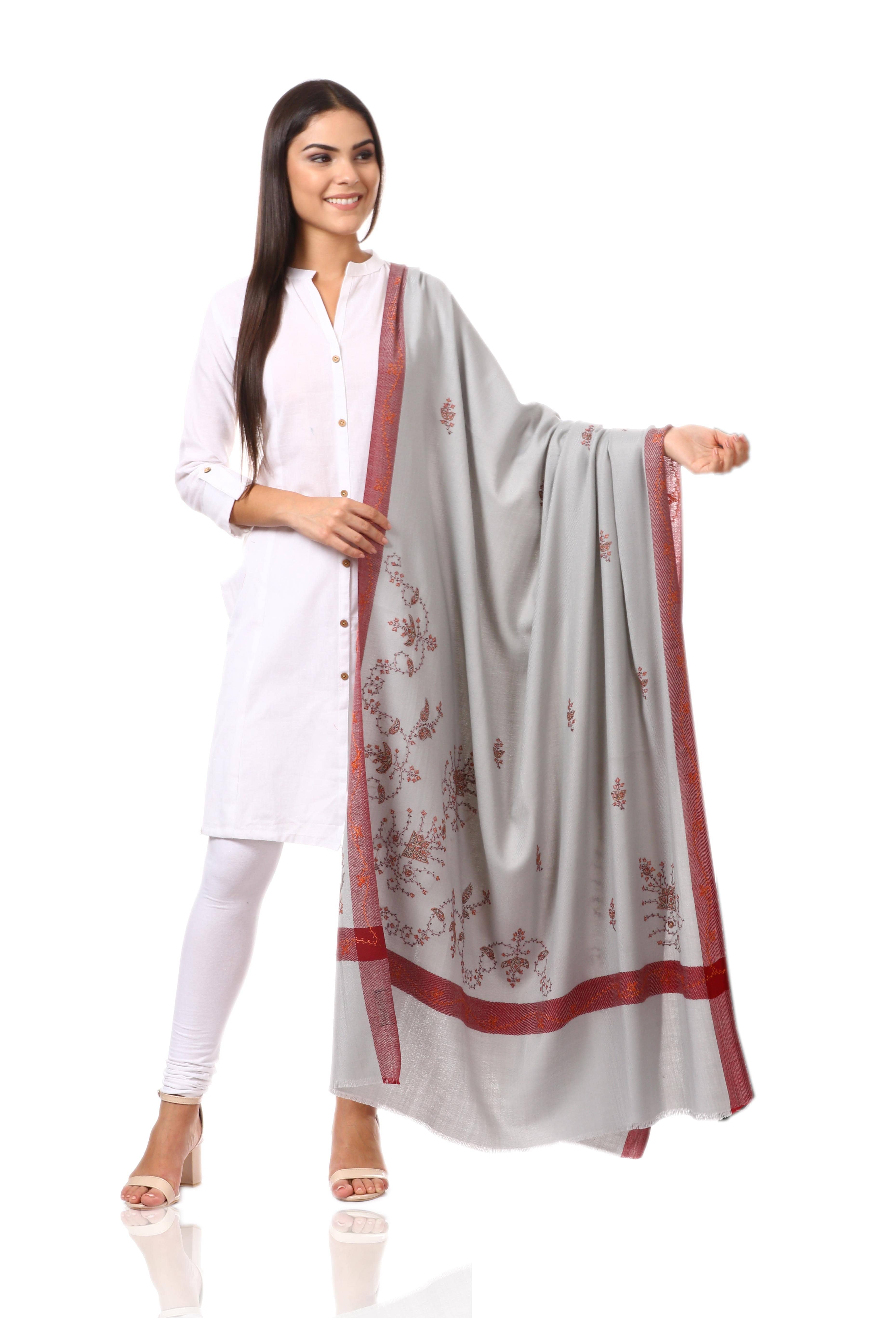 Pashtush Womens Wool Shawl With 100% Hand Embroidery, Large Wrap Shawl - Image 12