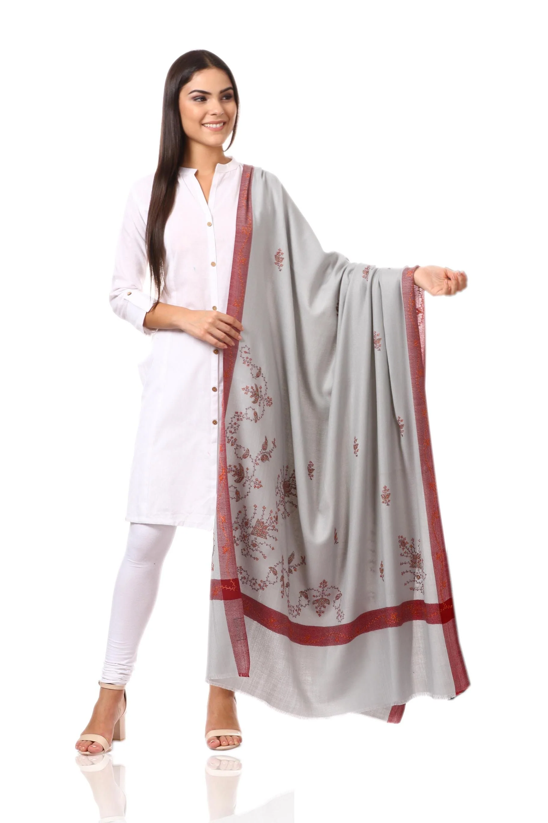 Pashtush Womens Wool Shawl With 100% Hand Embroidery, Large Wrap Shawl - Image 13