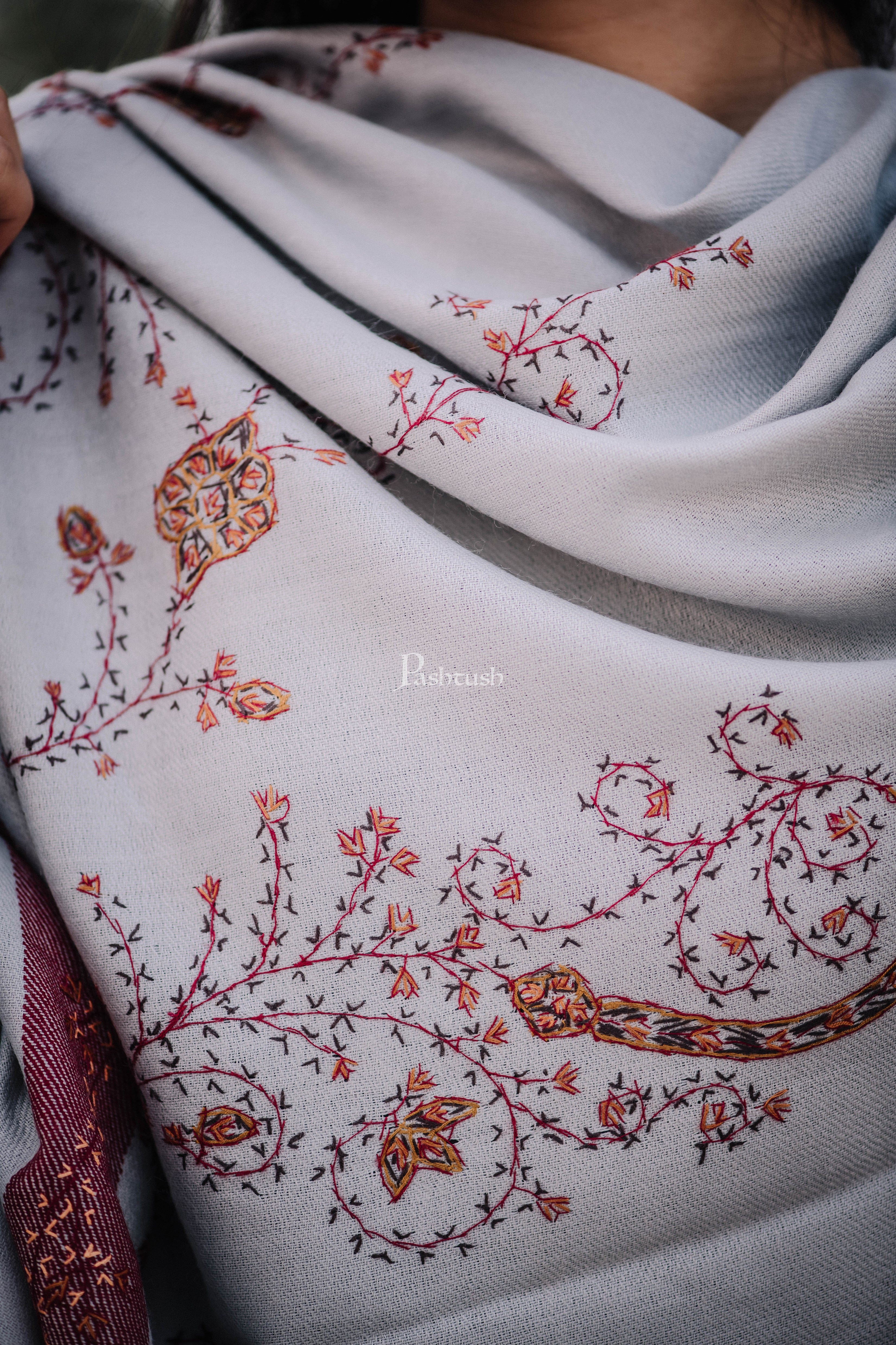 Pashtush Womens Wool Shawl With 100% Hand Embroidery, Large Wrap Shawl - Image 2