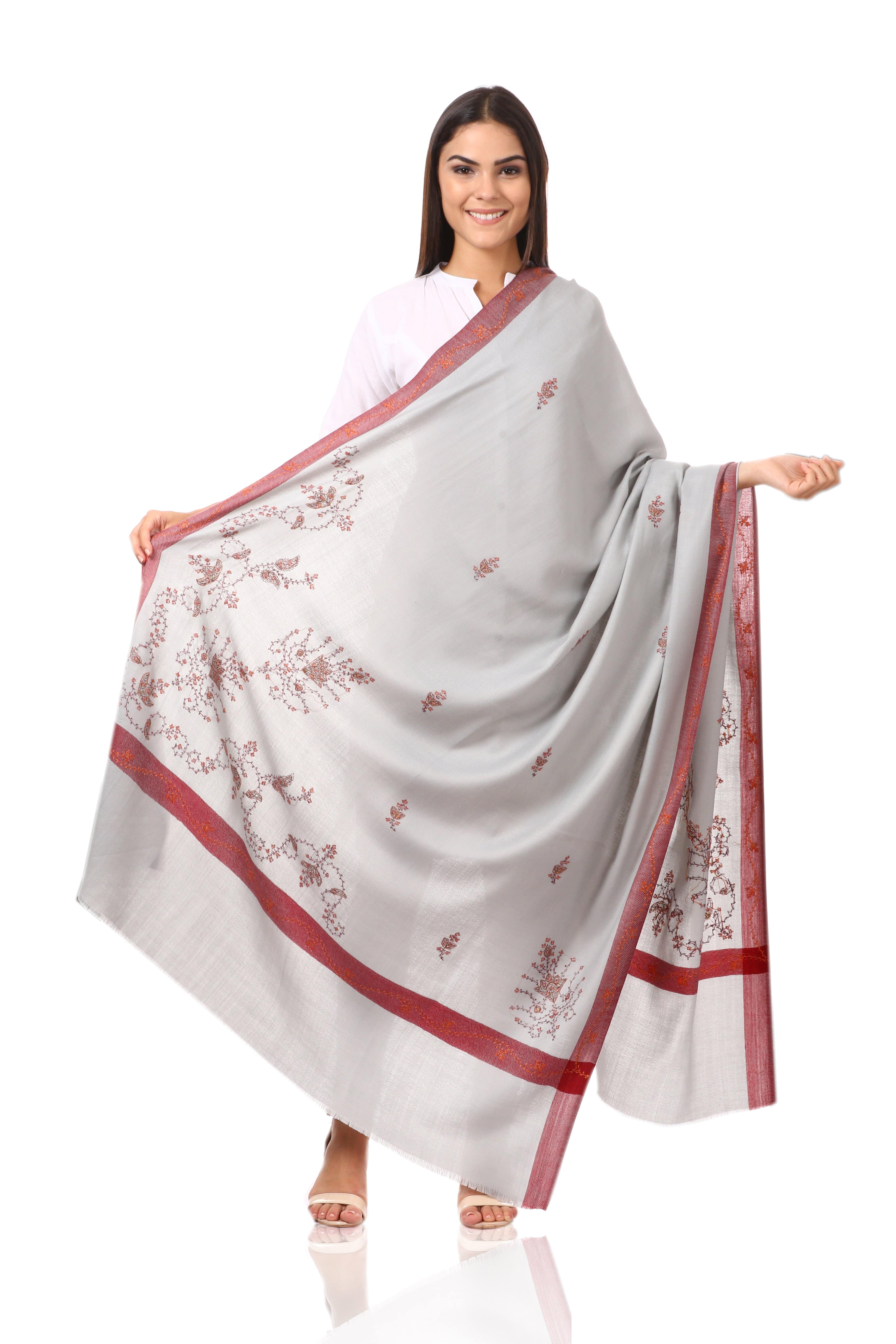 Pashtush Womens Wool Shawl With 100% Hand Embroidery, Large Wrap Shawl - Image 7