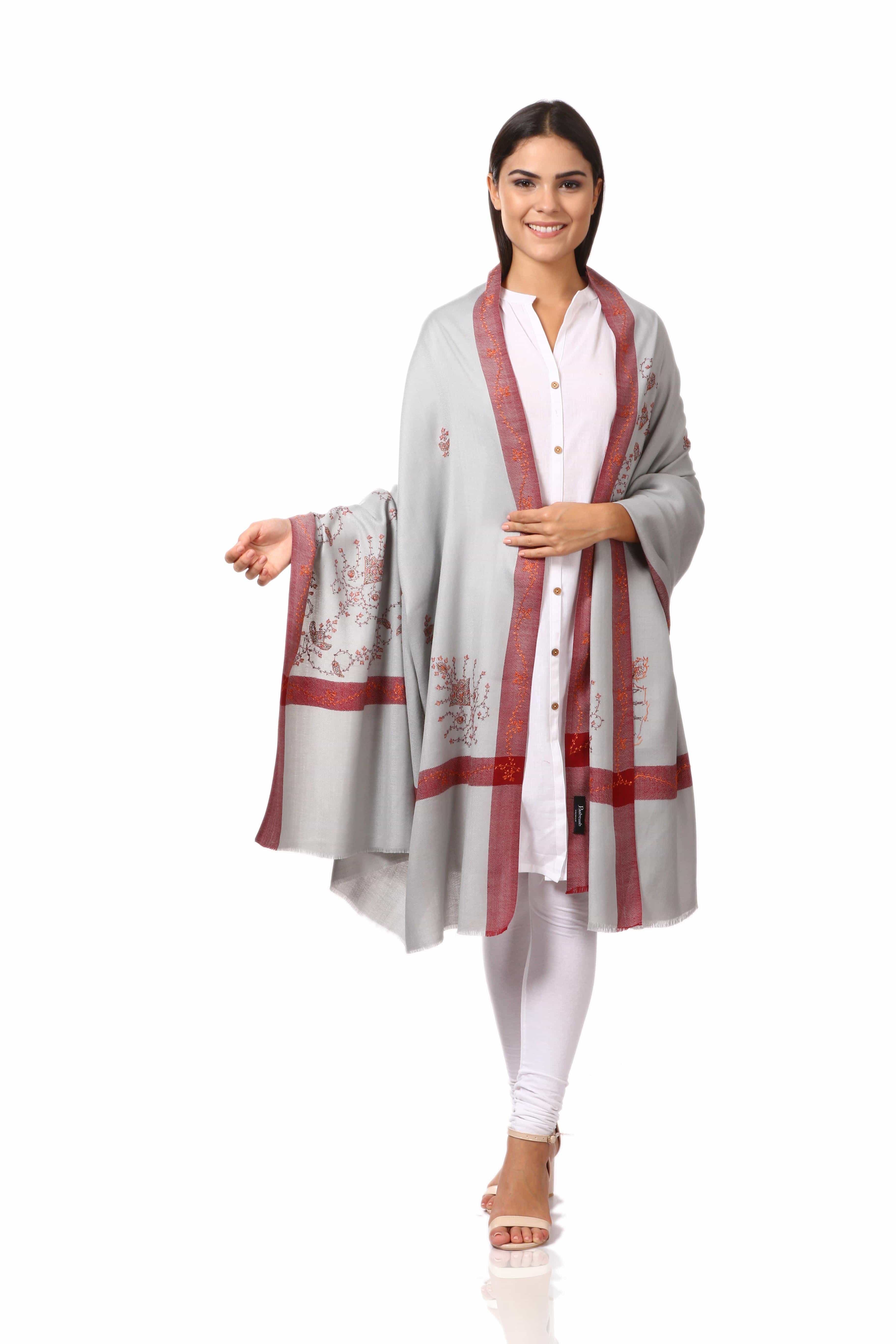 Pashtush Womens Wool Shawl With 100% Hand Embroidery, Large Wrap Shawl - Image 9