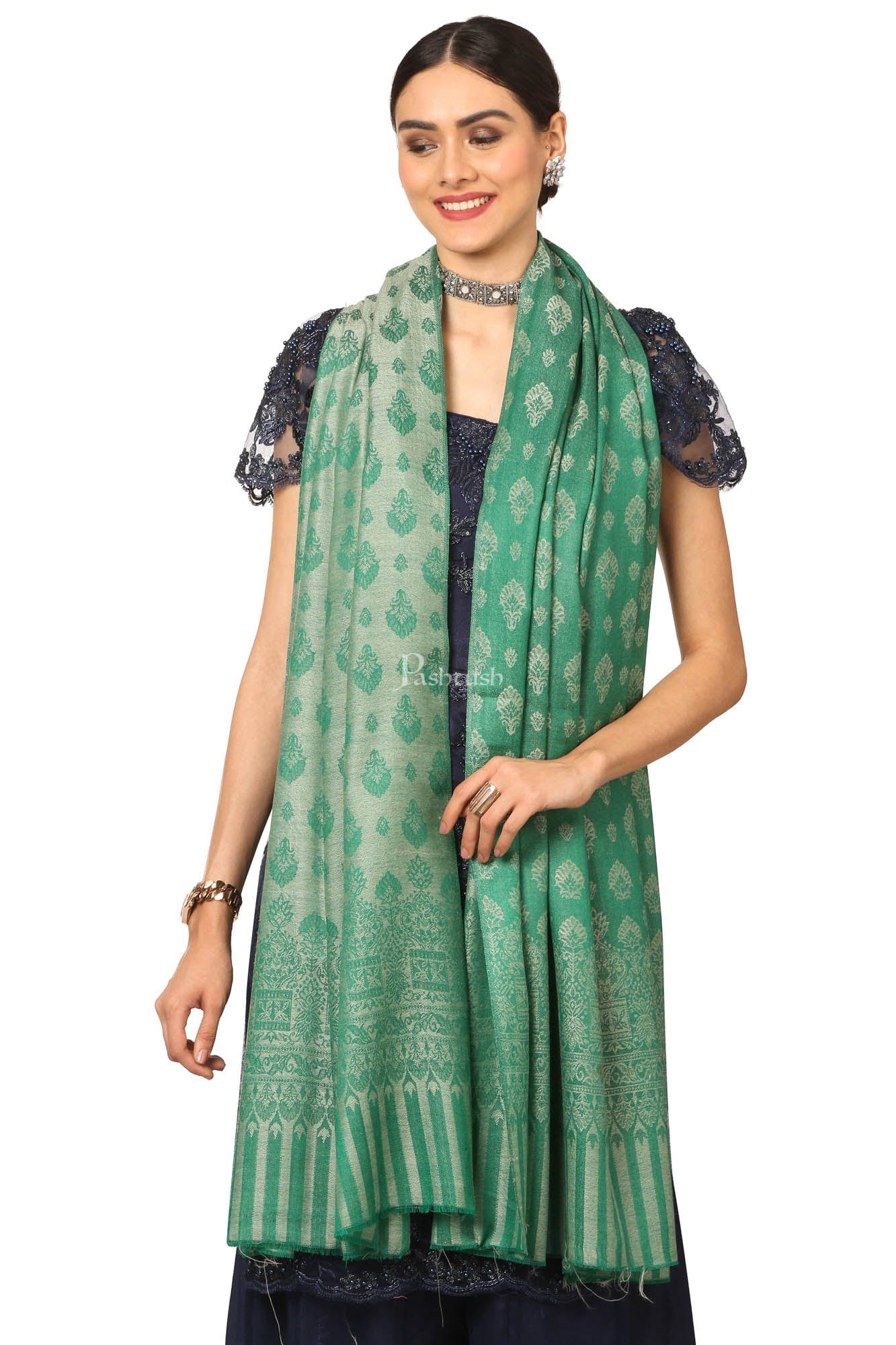Pashtush Women'S Wool Ultra Soft Fine Wool Cashmere Blended Shawl - Green