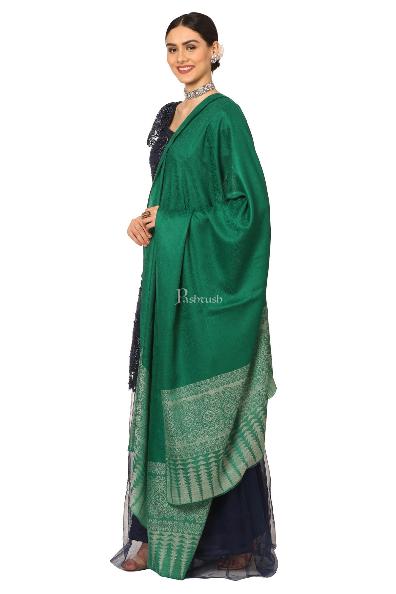 Pashtush Women'S Wool Ultra Soft Fine Wool Cashmere Blended Shawl - Green