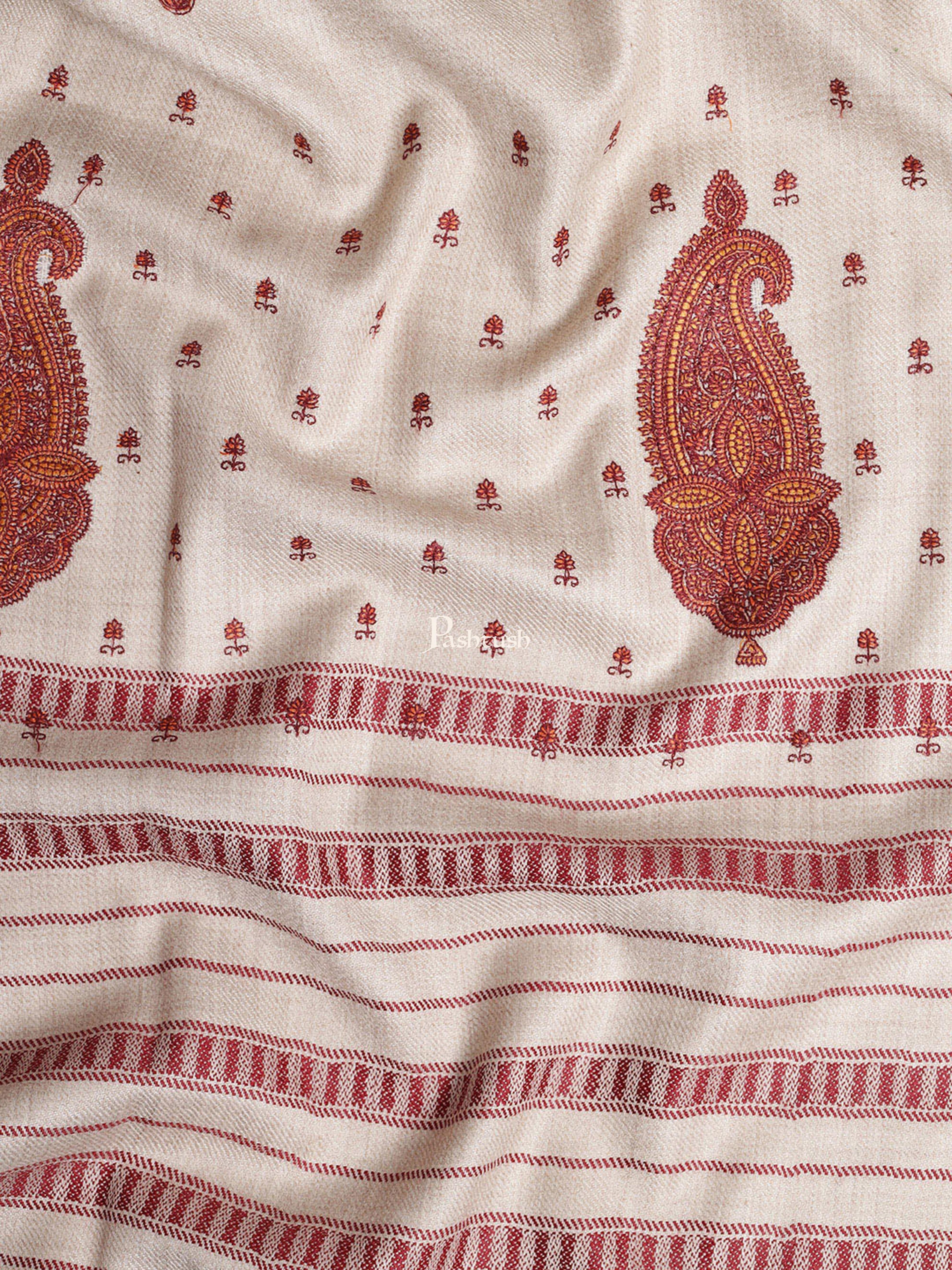 Pashtush Womens Woollen Embroidery Shawl, Beige - Image 2