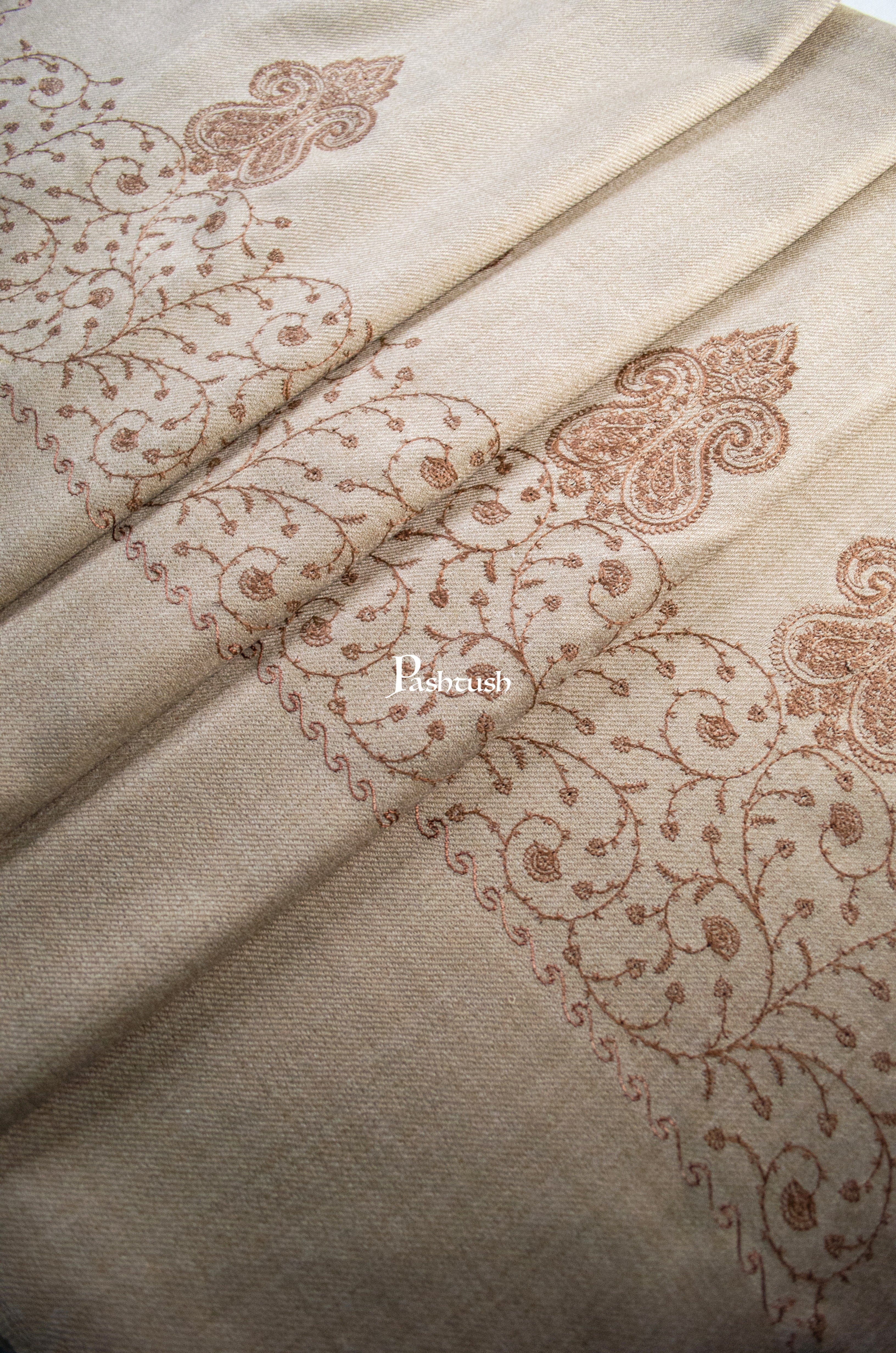 Pashtush Womens Woollen Shawl, Tone On Tone Palla Design, Taupe - Image 5