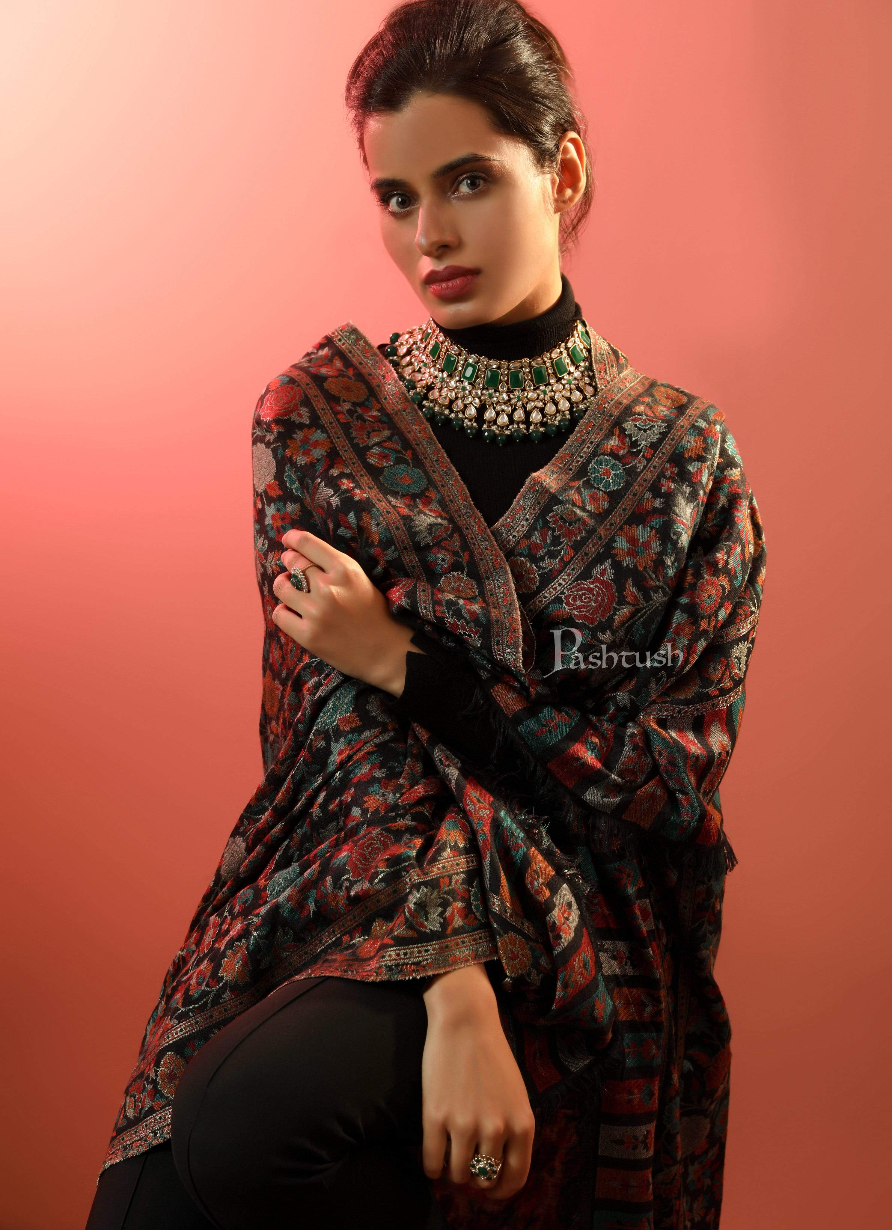 Pashtush Womens Gulaabdar Ethnic Shawl, Woollen, Faux Pashmina Shawl