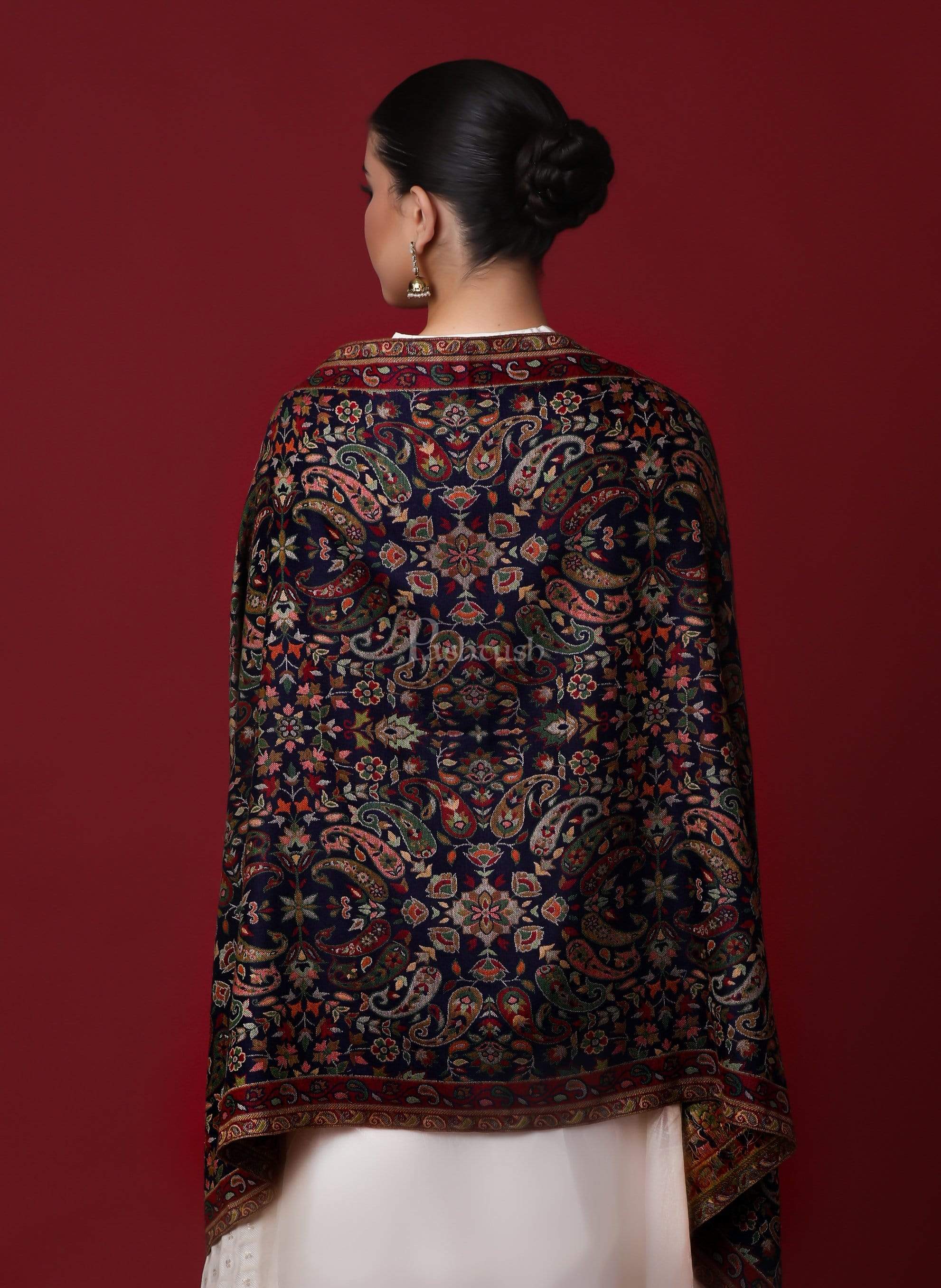 Pashtush Womens Faux Pashmina, Ethnic Weave Shawl, Navy Blue - Image 6