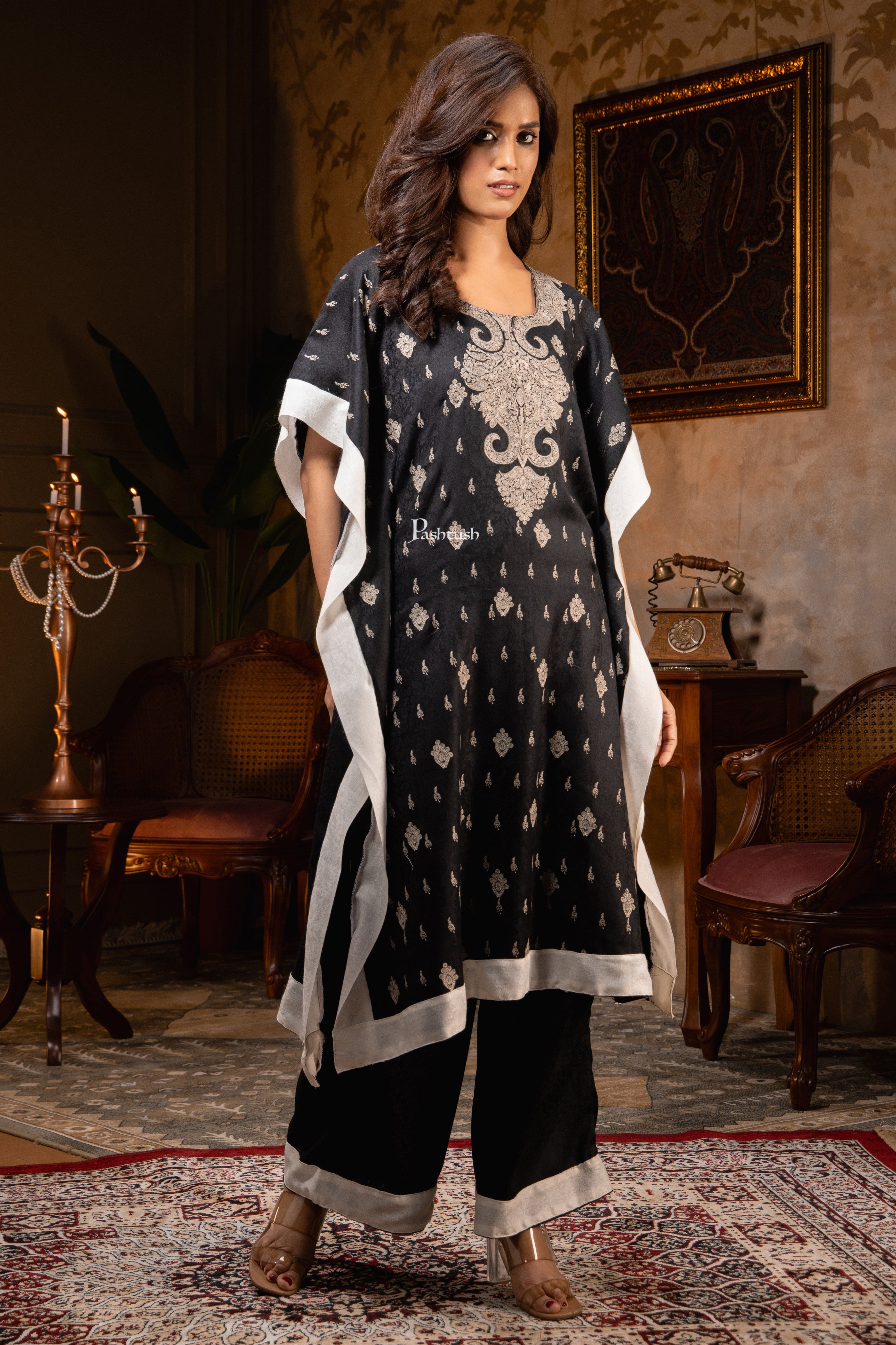 Pashtush Womens Woven Kaftan Dress, Embroidery Design, Black - Image 4