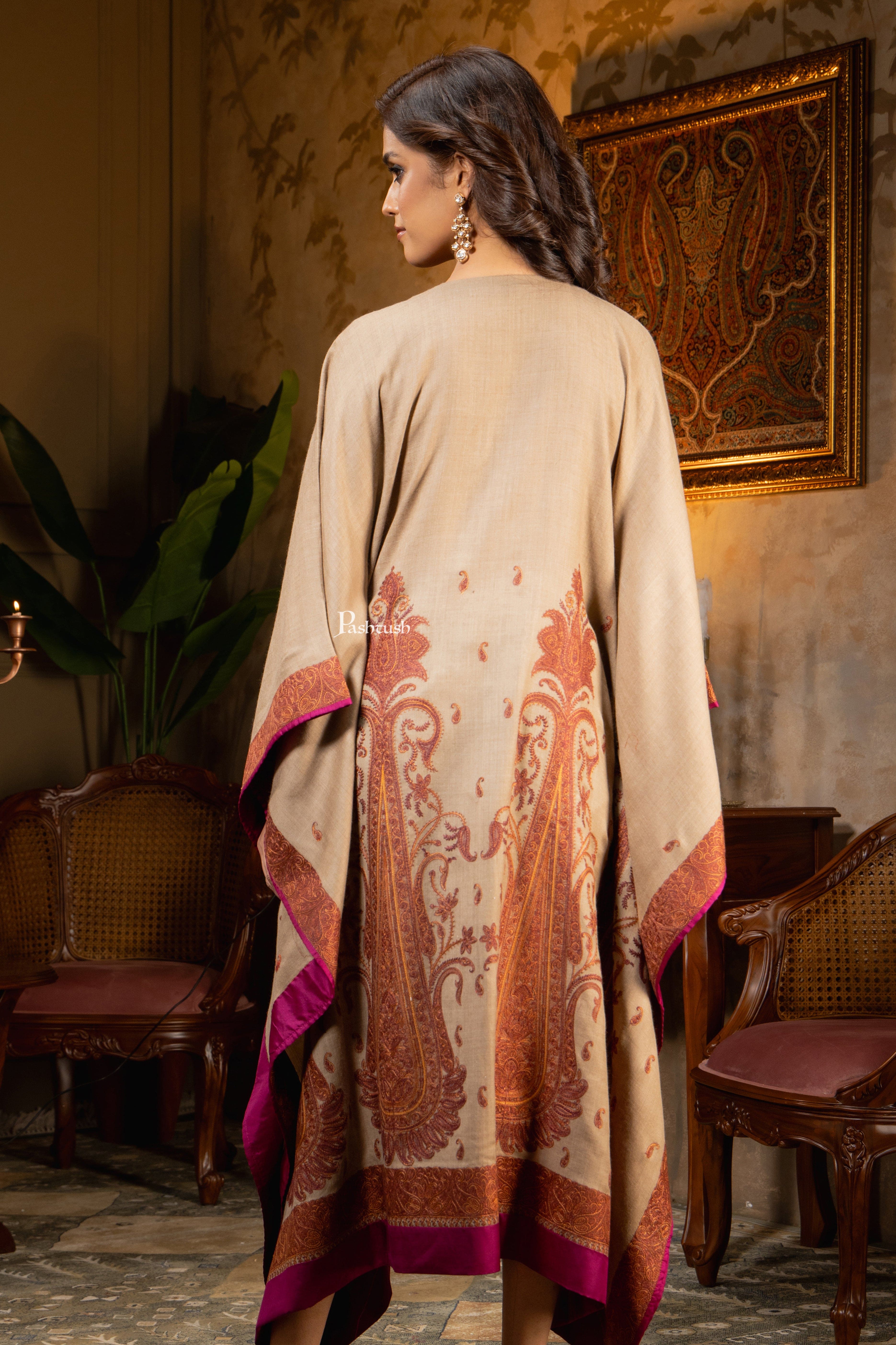 Pashtush Womens Woven Kaftan Dress, Embroidery Design, Taupe - Image 5