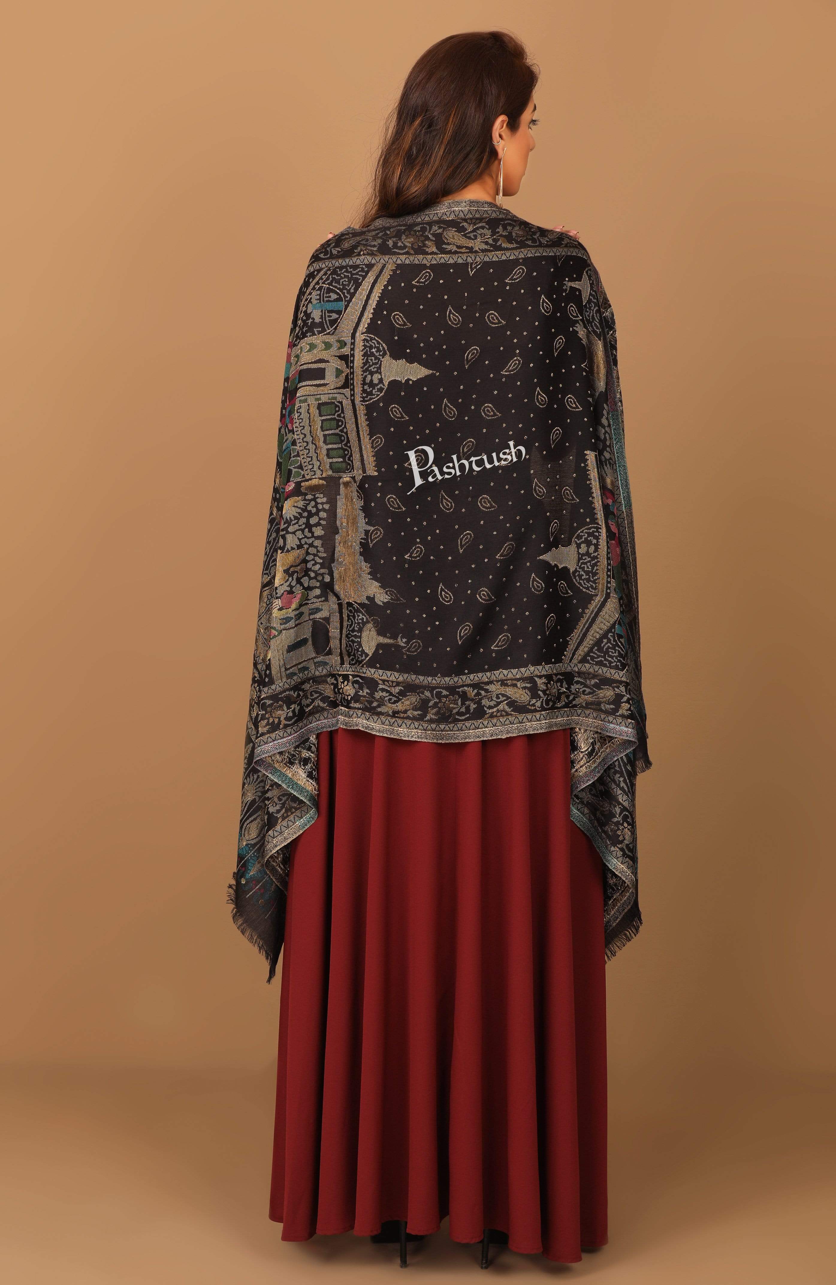 Pashtush Womens, Woven Mughal Darbar Shawl, With Golden Zari Weave - Image 6