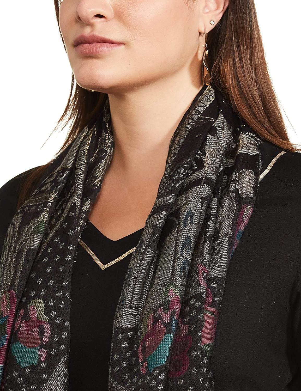 Pashtush Womens, Woven Mughal Darbar Shawl, With Golden Zari Weave - Image 8