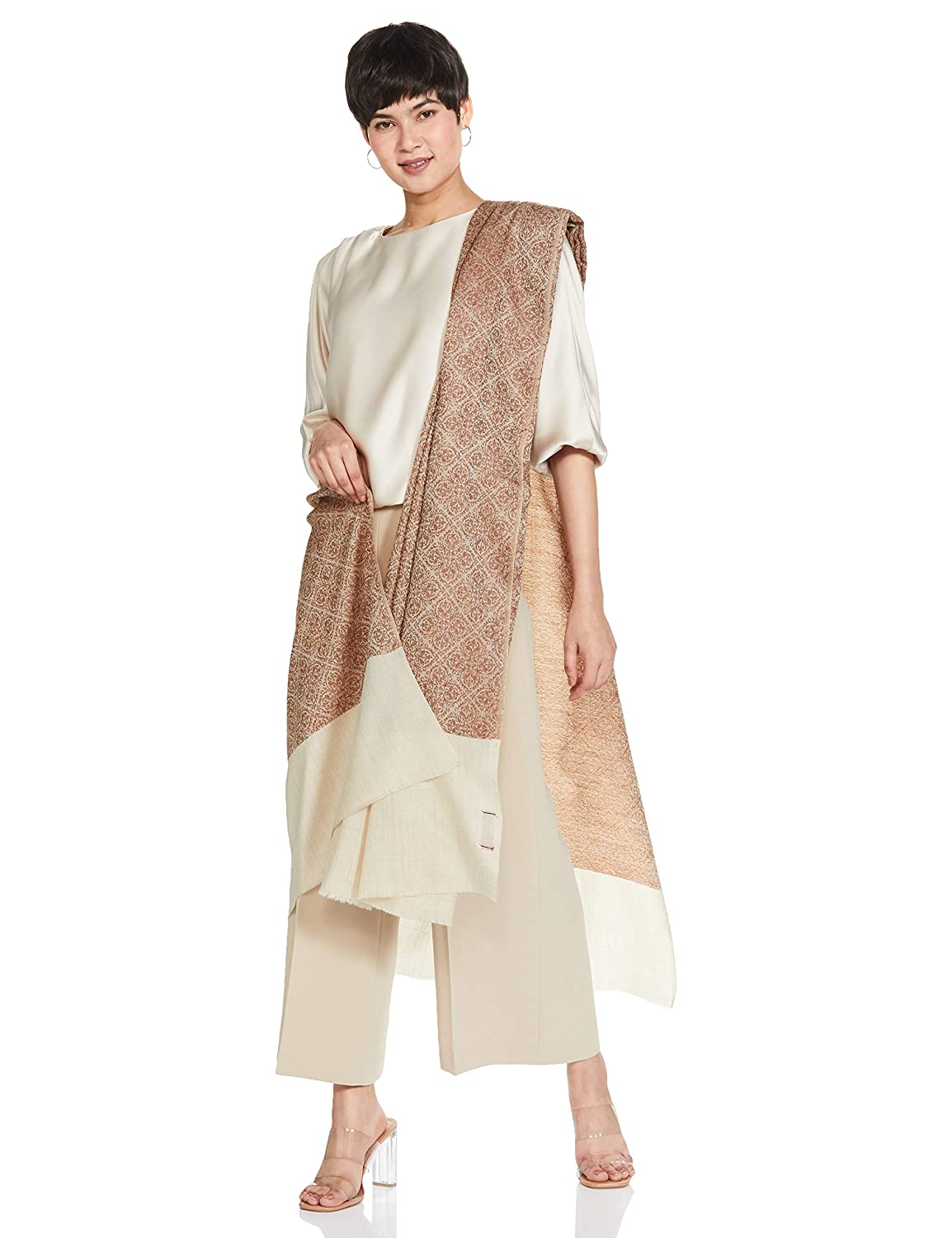 Pashtush Womens Woven Paisley, Self Shawl, In Extra Soft Fine Wool, Large Wrap Size - Image 5