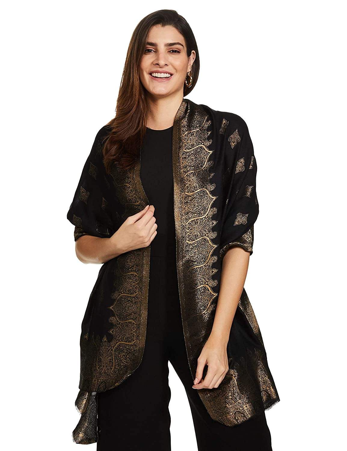 Pashtush Womens Zari Weave Stole, Scarf (Twilight)